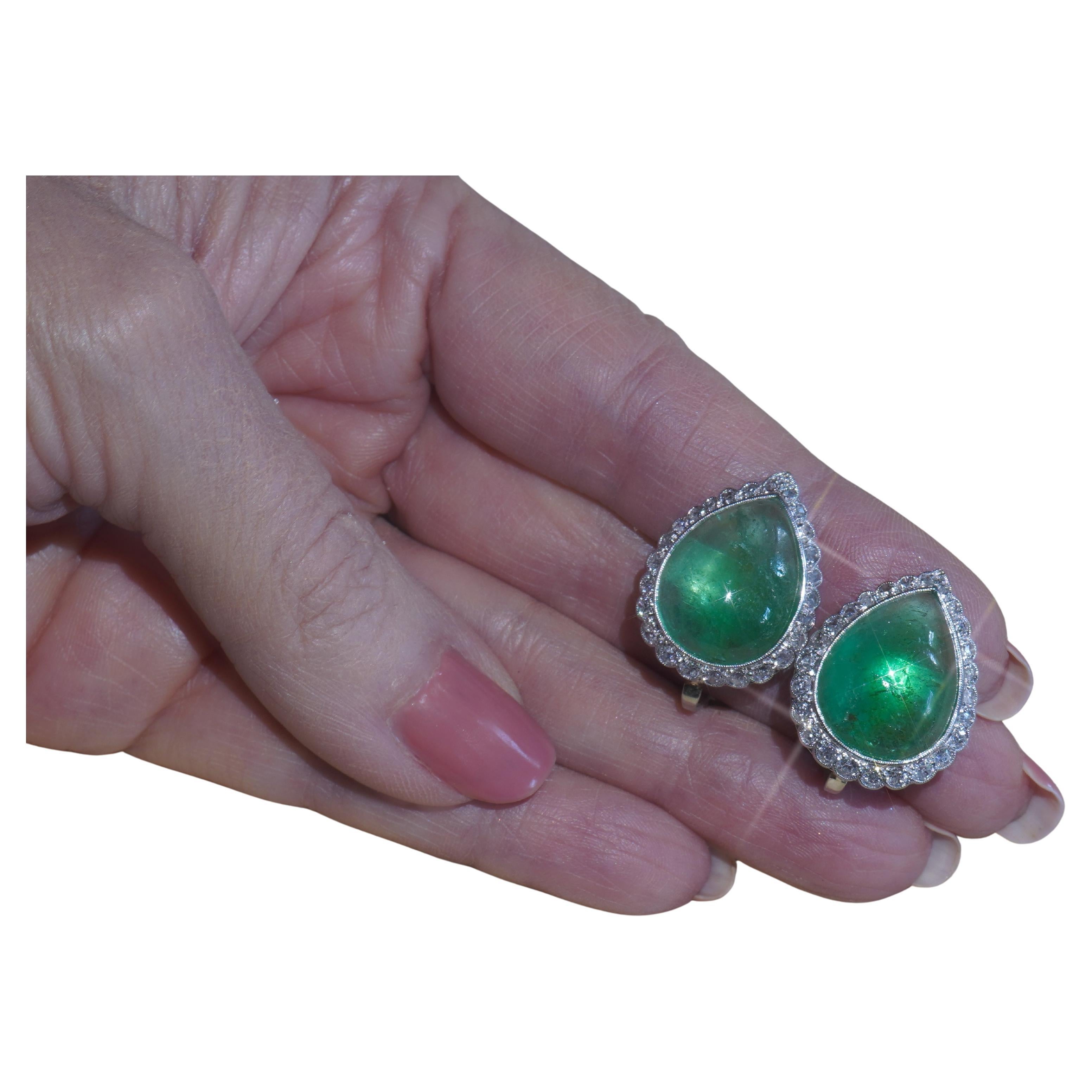 18K Colombian Emerald Earrings Diamond Antique GIA Certified Huge 25.12 Carats!