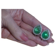 Pendientes Esmeralda Colombiana 18K Diamante Antiguo Certificado GIA ¡Enorme 25.12 Quilates!