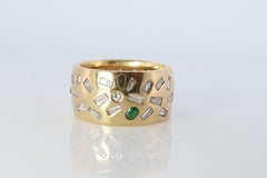 18k Confetti wide band. 2CTW Diamond Ruby Sapphire Emerald Scattered Cigar ring