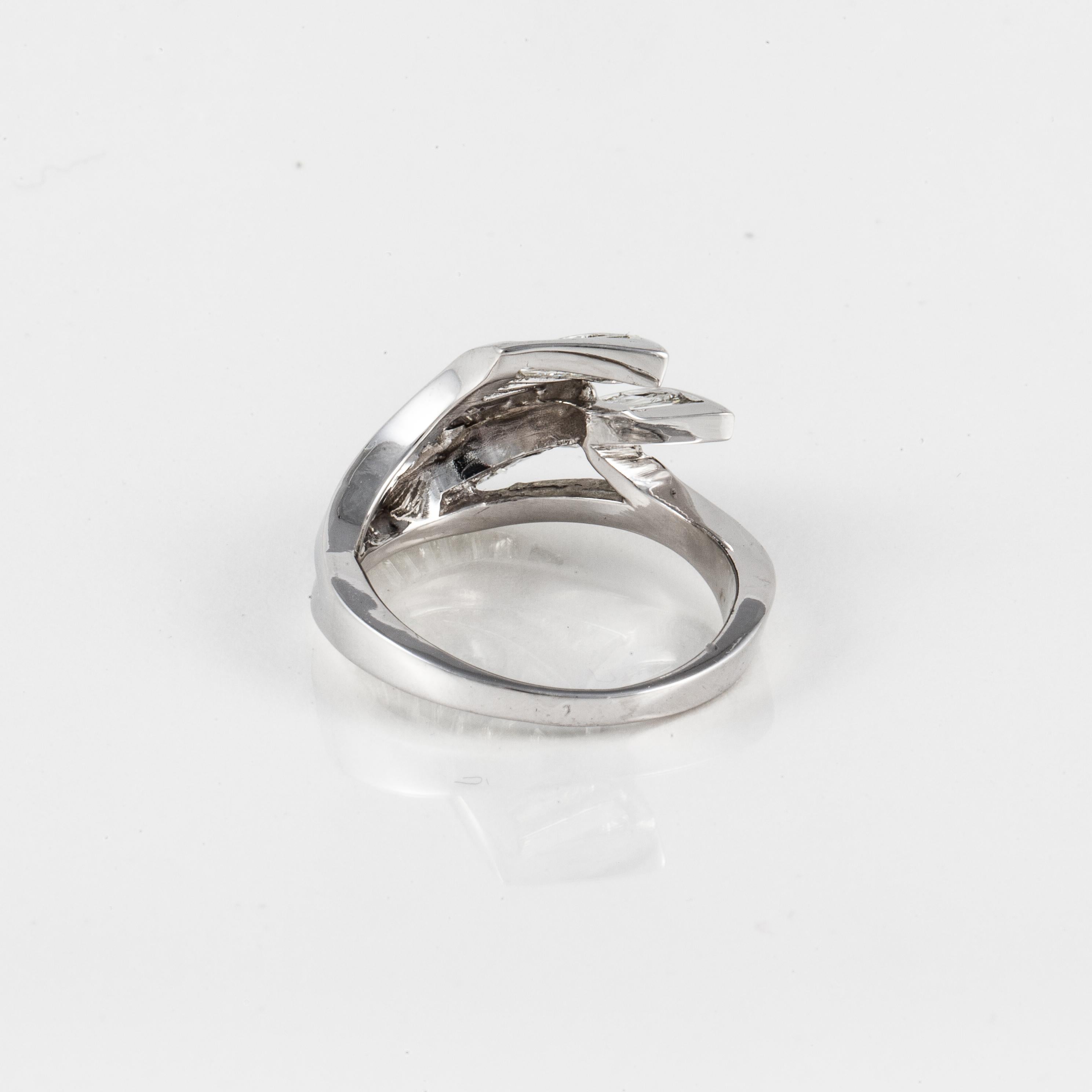 Women's Modern Tapered Baguette Diamond 18K White Gold Ring For Sale