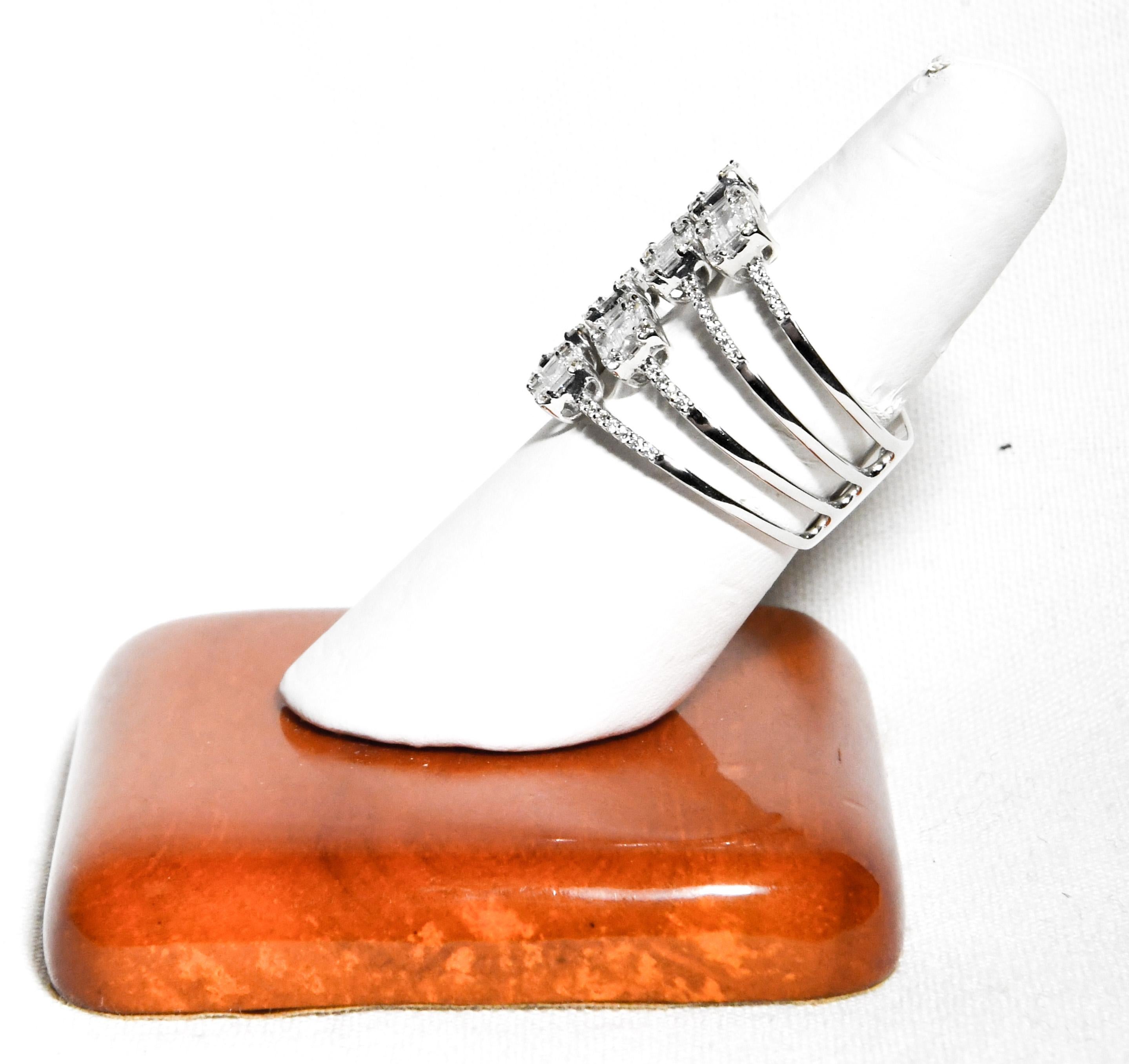 Round Cut 18 Karat Contemporary Unique Four-Row Diamond Ring For Sale