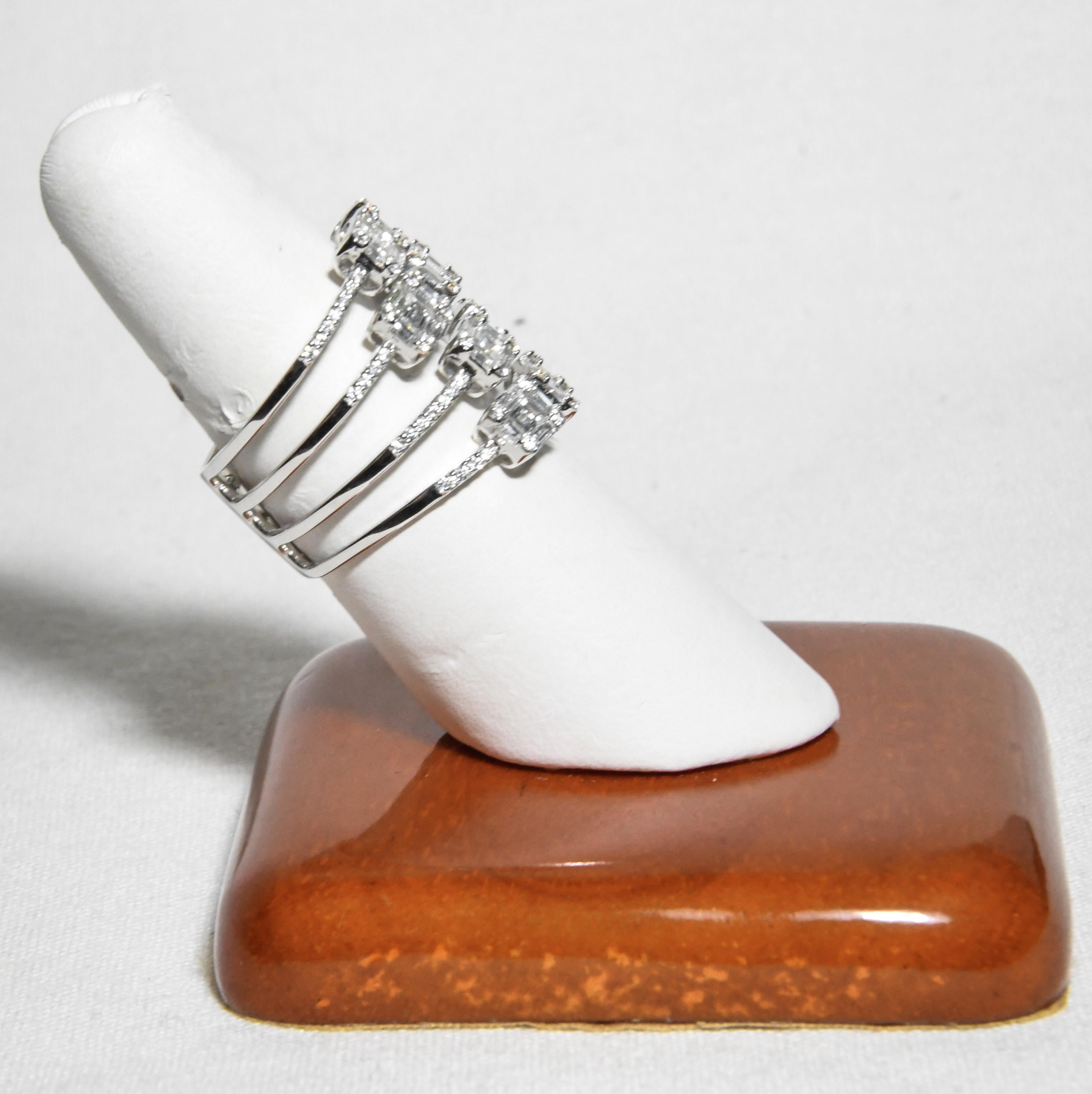 Women's or Men's 18 Karat Contemporary Unique Four-Row Diamond Ring For Sale