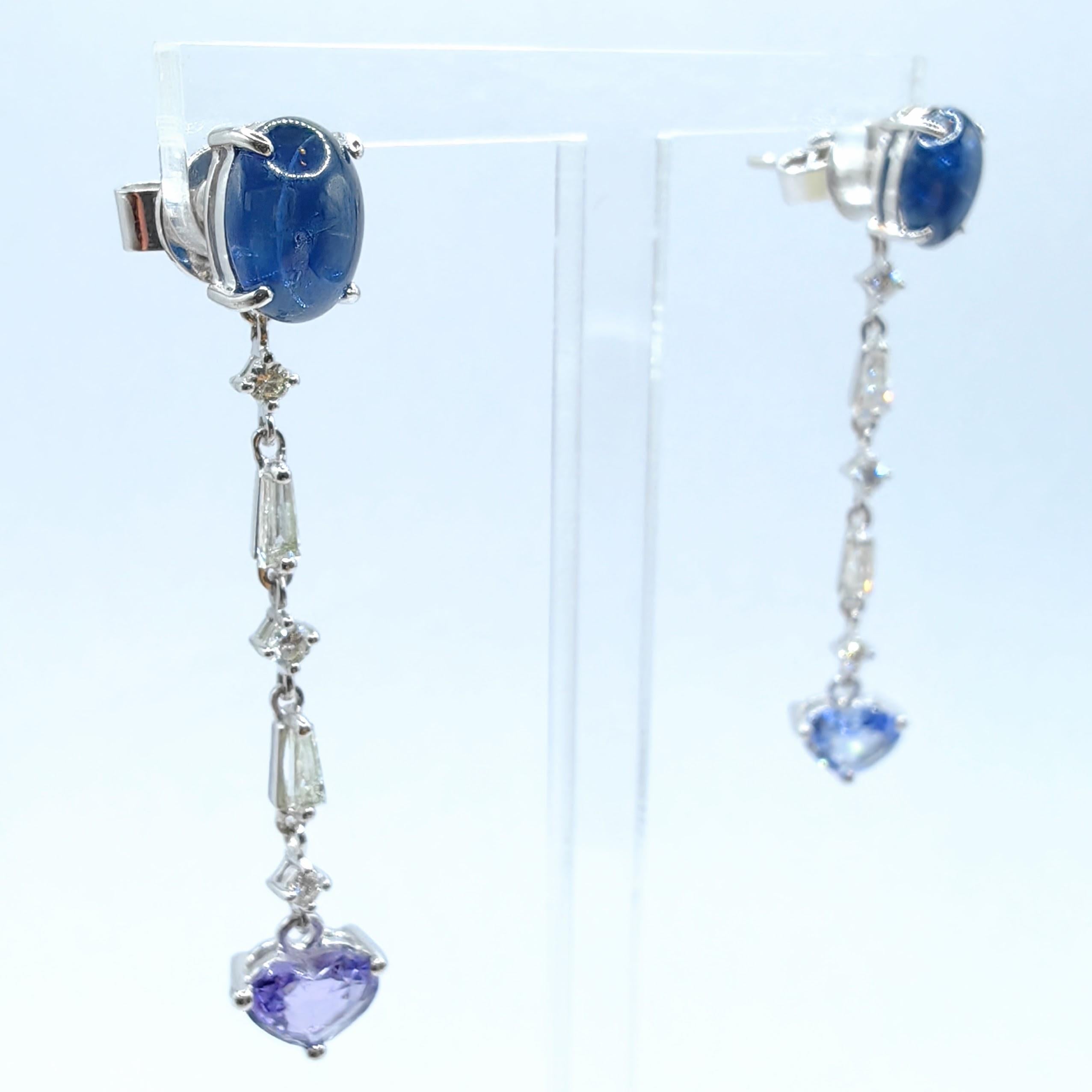 Contemporaneo Orecchini convertibili con zaffiro e diamante in 18 carati - Borchie a cabochon con gocce a cuore in vendita