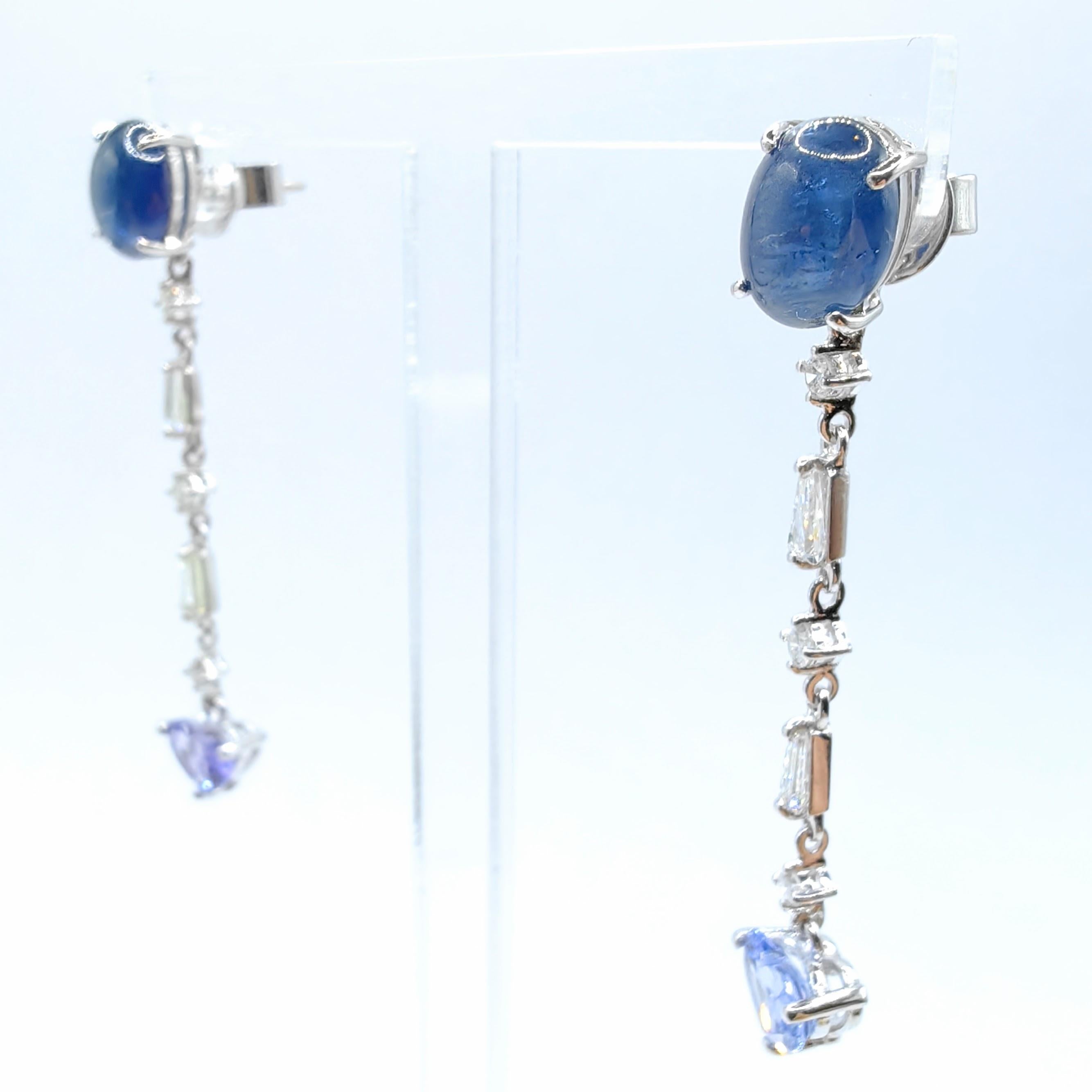 Cuore Orecchini convertibili con zaffiro e diamante in 18 carati - Borchie a cabochon con gocce a cuore in vendita