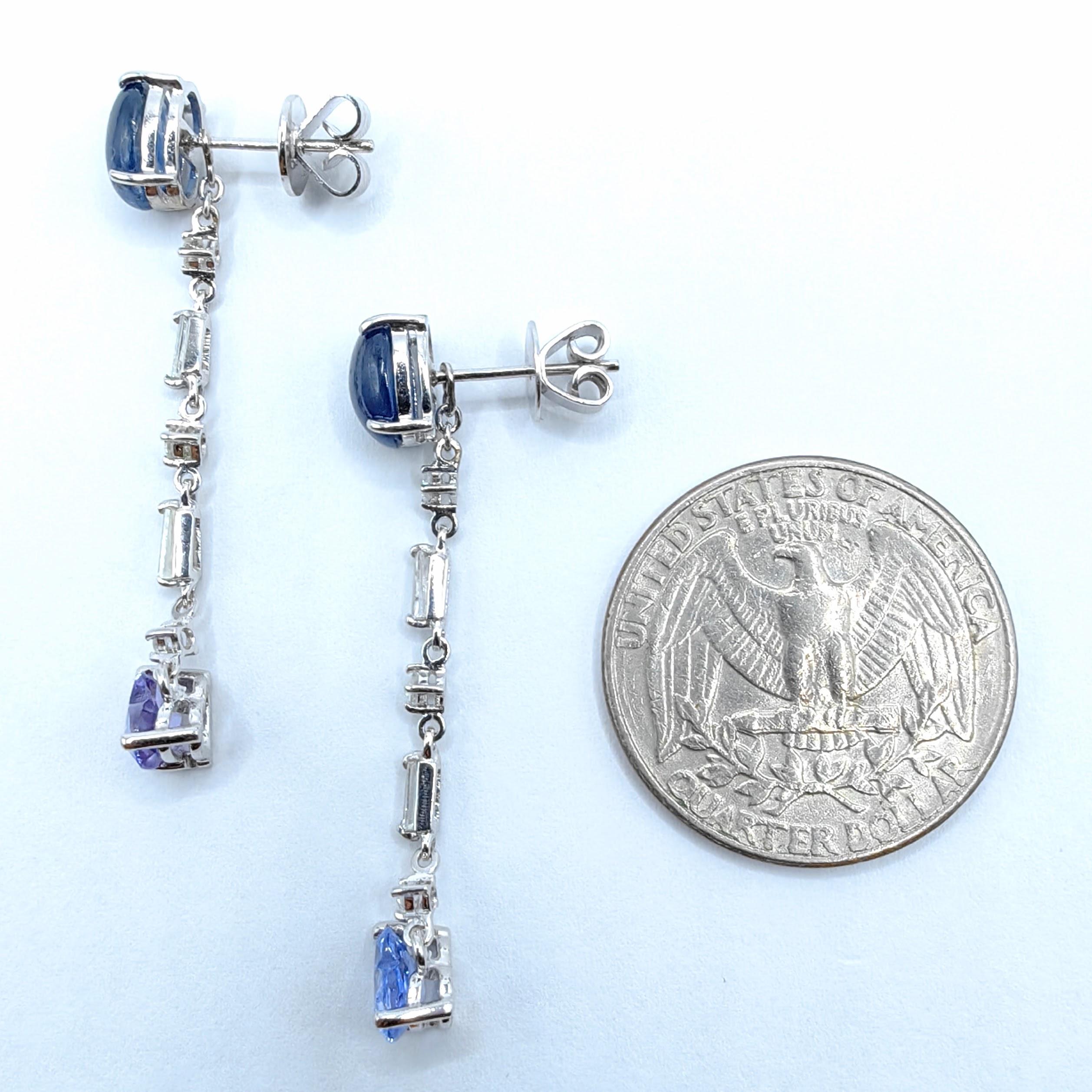 Orecchini convertibili con zaffiro e diamante in 18 carati - Borchie a cabochon con gocce a cuore in vendita 1