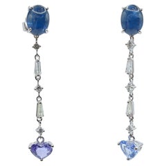 Orecchini convertibili con zaffiro e diamante in 18 carati - Borchie a cabochon con gocce a cuore