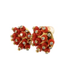 18K Coral Diamond Earrings Aletto Brothers Clip-on Sputnik Design 18K Gold