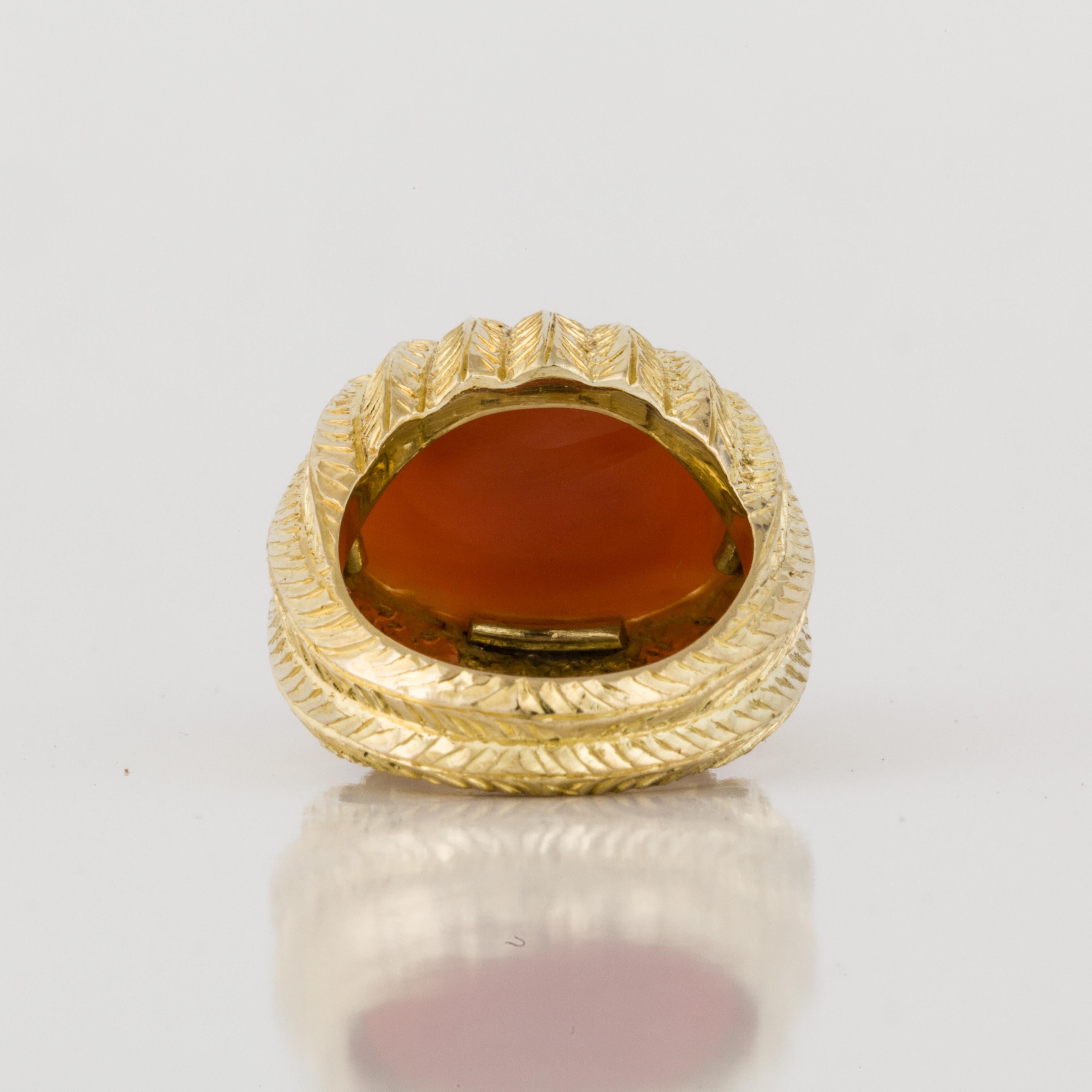 Women's Coral Ring in 18K Hand Chased Gold