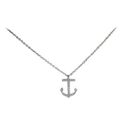 18K White Gold Cross Anchor Necklace Sea Life Diamond Pendant Ocean Necklace