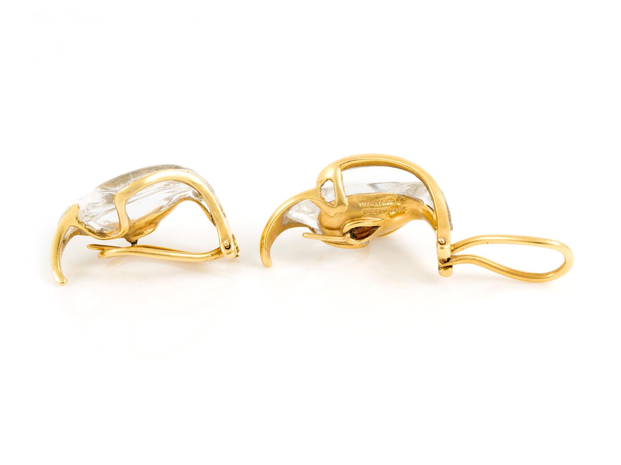 The earrings finely crafted in 18k yellow gold with beautiful cut of crystal .

Signed by Tiffany & Co.