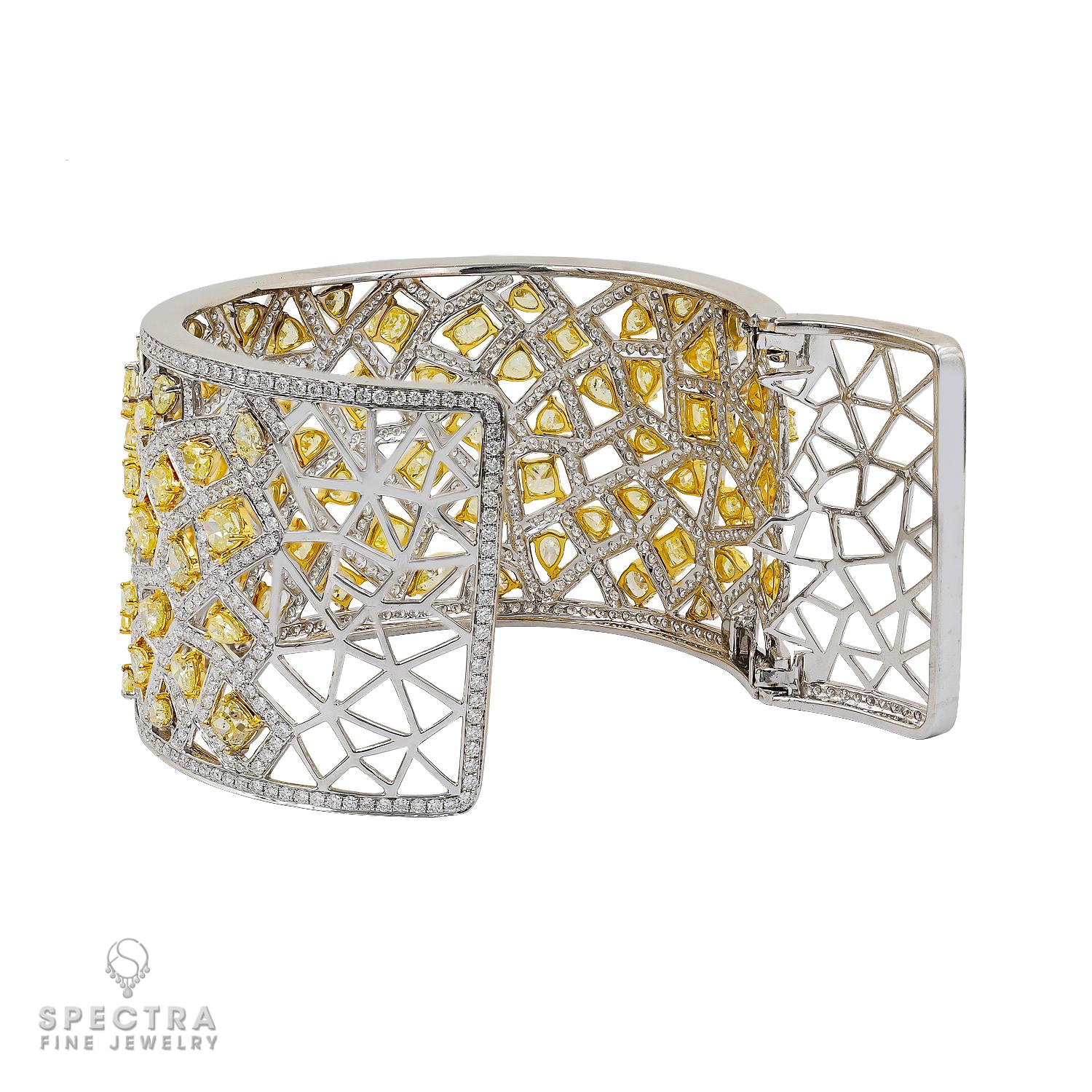 Mixed Cut Contemporary Yellow Diamond 18k Gold Cuff Bracelet For Sale