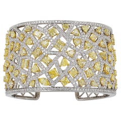 18k Cuff Bracelet with White & Yellow Diamonds