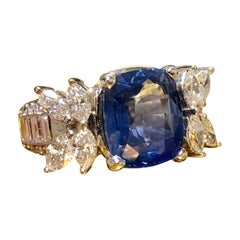 18K Cushion Ceylon Sapphire 
Diamond Ring GIA
