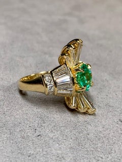 18K Cushion ColombianEmerald & Baguette Diamond Large Spray Cocktail Ring GIA