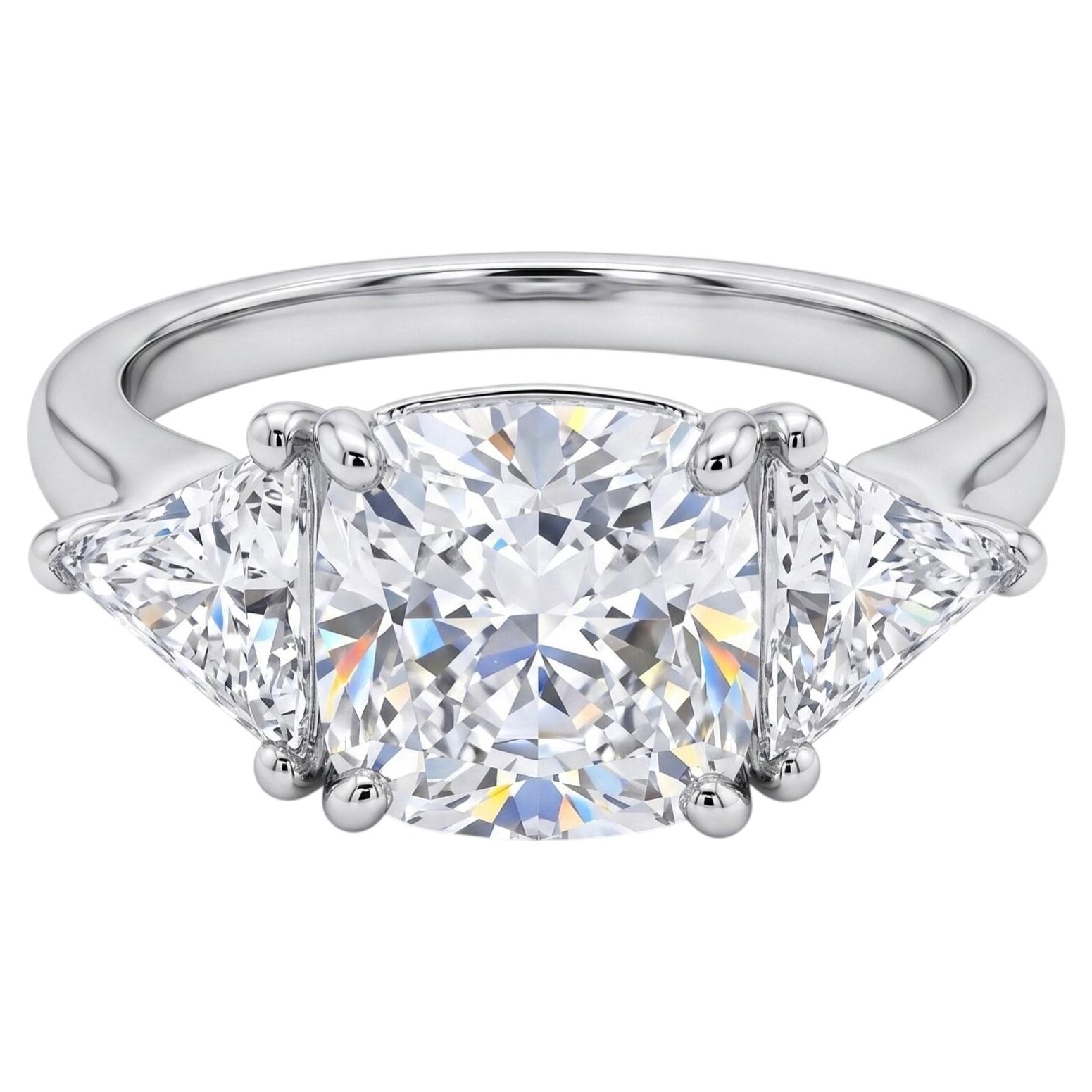2ct Cushion Cut Diamond Three-Stone Engagement Ring in 18K Gold
