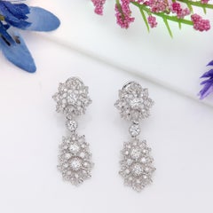 18k Dangle Diamond Earrings Brilliant chandelier Solid White Gold Natural gems