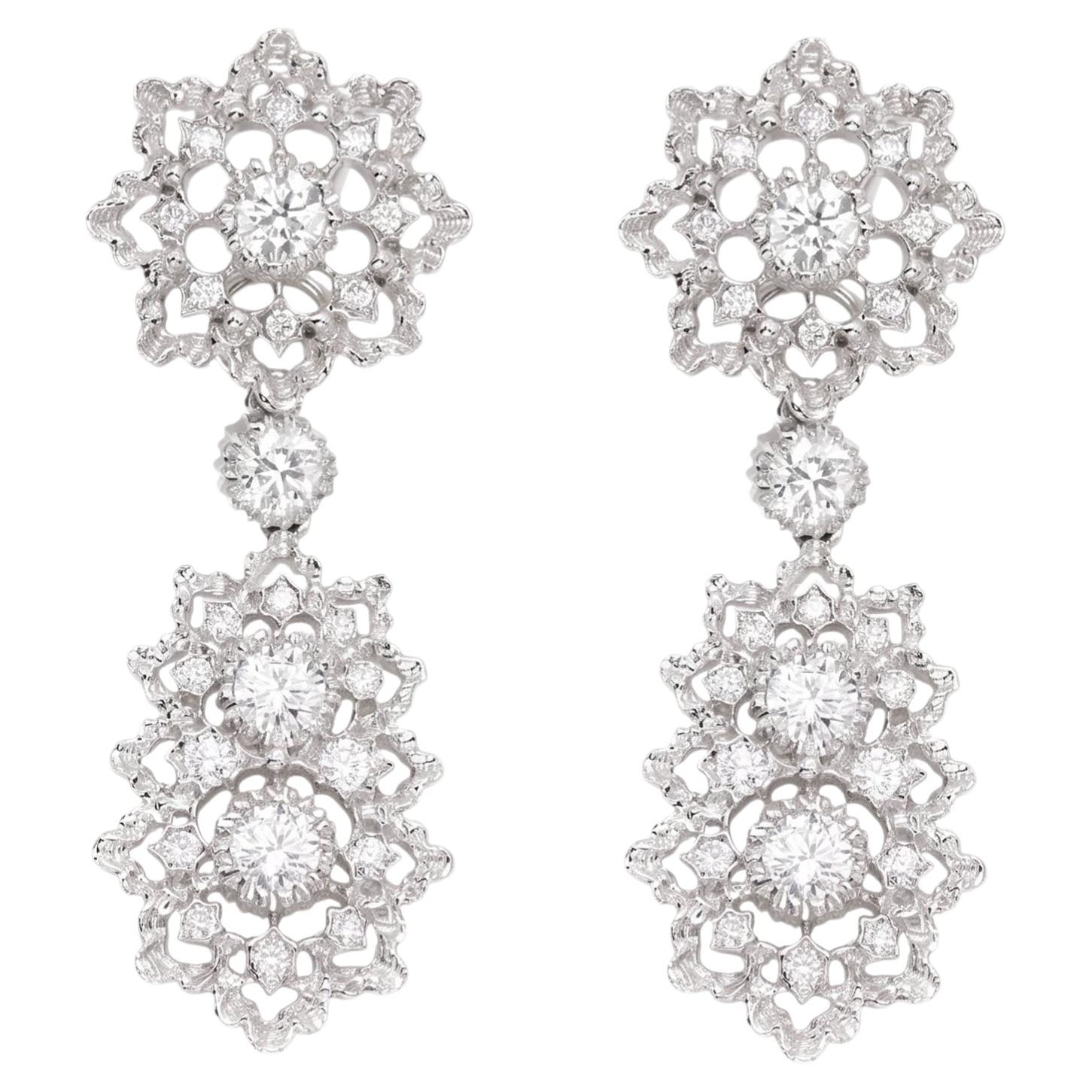 18k Dangle Diamond Earrings Brilliant chandelier Solid White Gold Natural gems