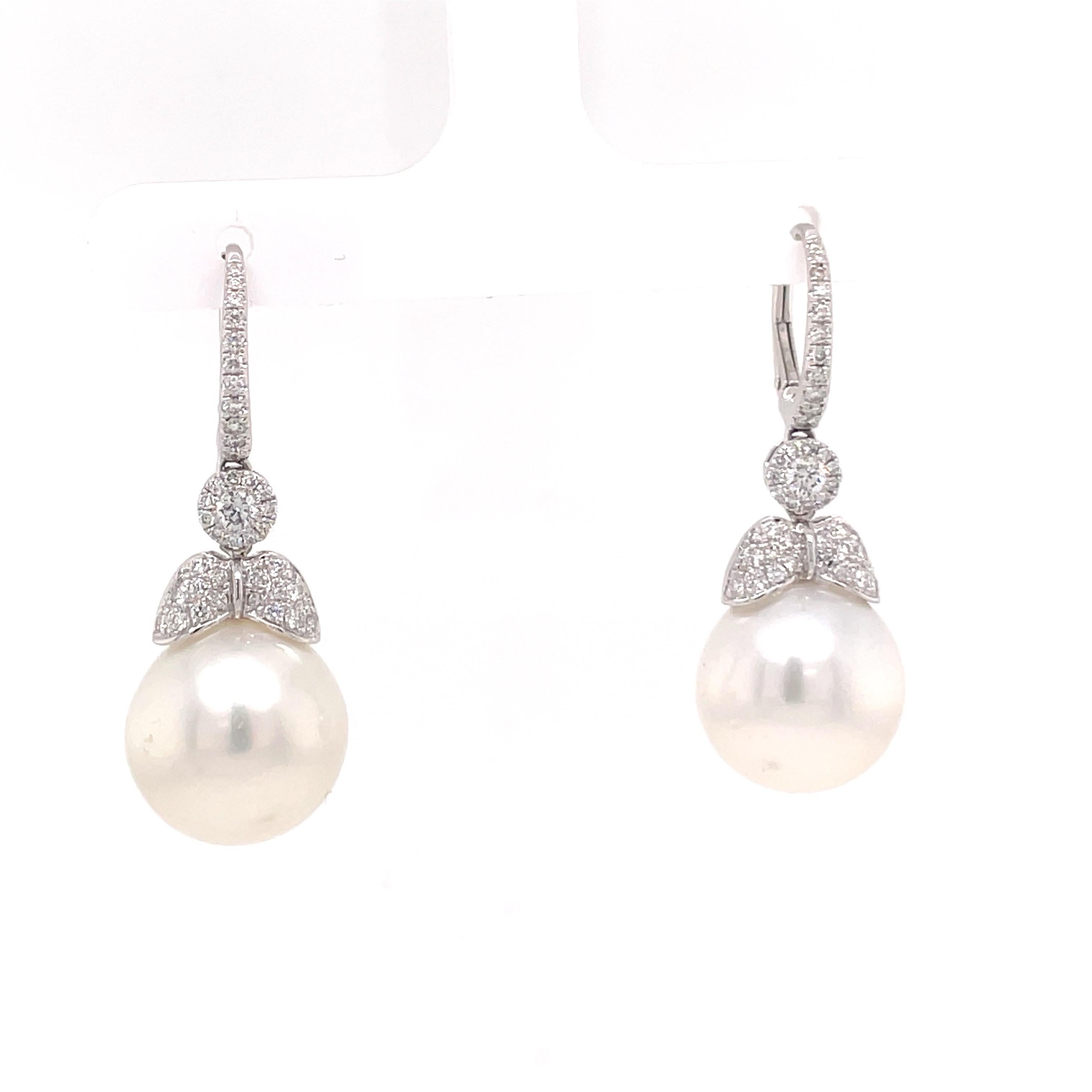 18k Dangle Diamond Pearl Earrings For Sale at 1stDibs