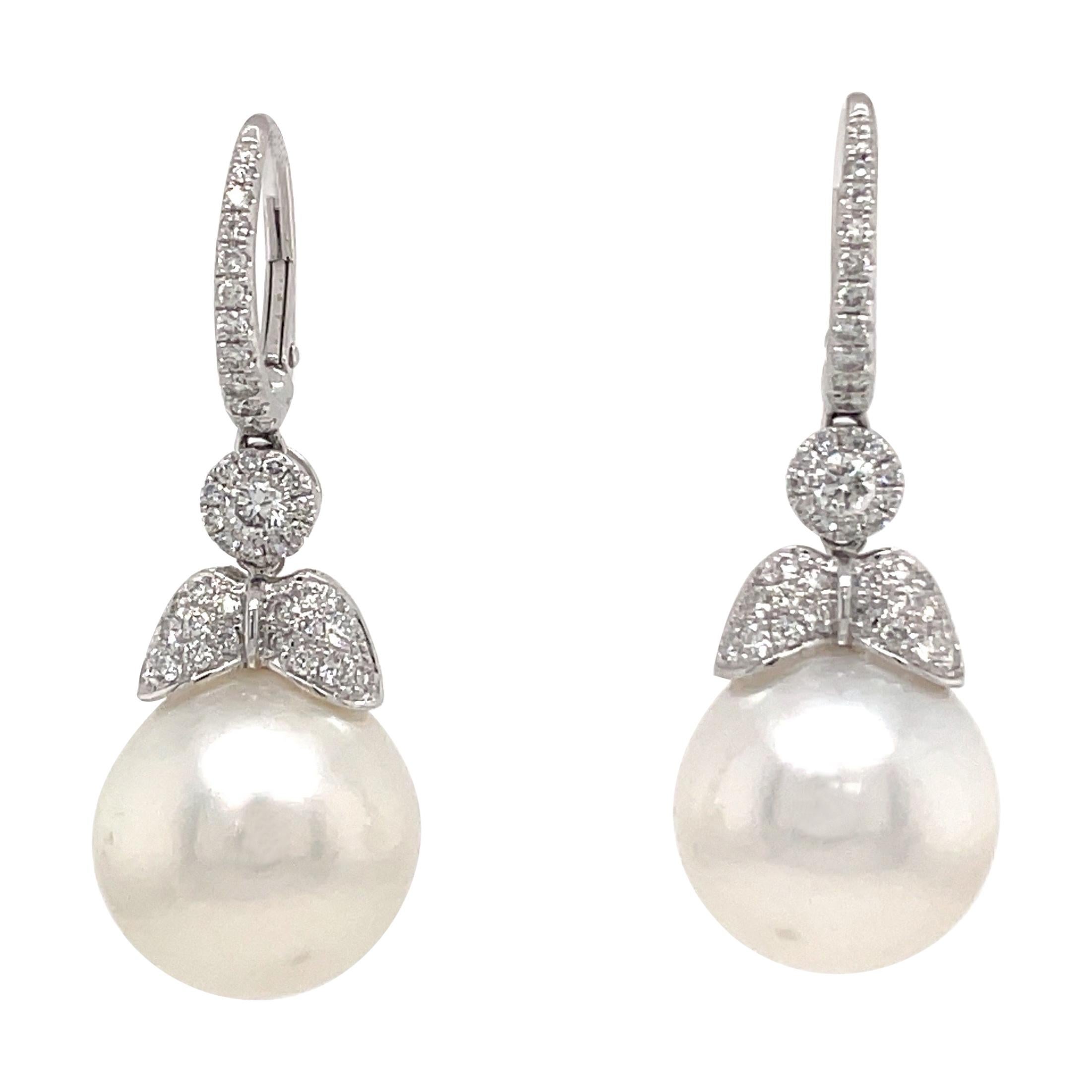 18k Dangle Diamond Pearl Earrings