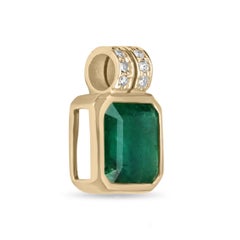 18K Dark Green Emerald Bezel Pendant with Diamond Accents 5.70tcw Emerald