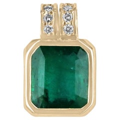 18K Dark Green Emerald Bezel Pendant with Diamond Accents 5.70tcw Emerald