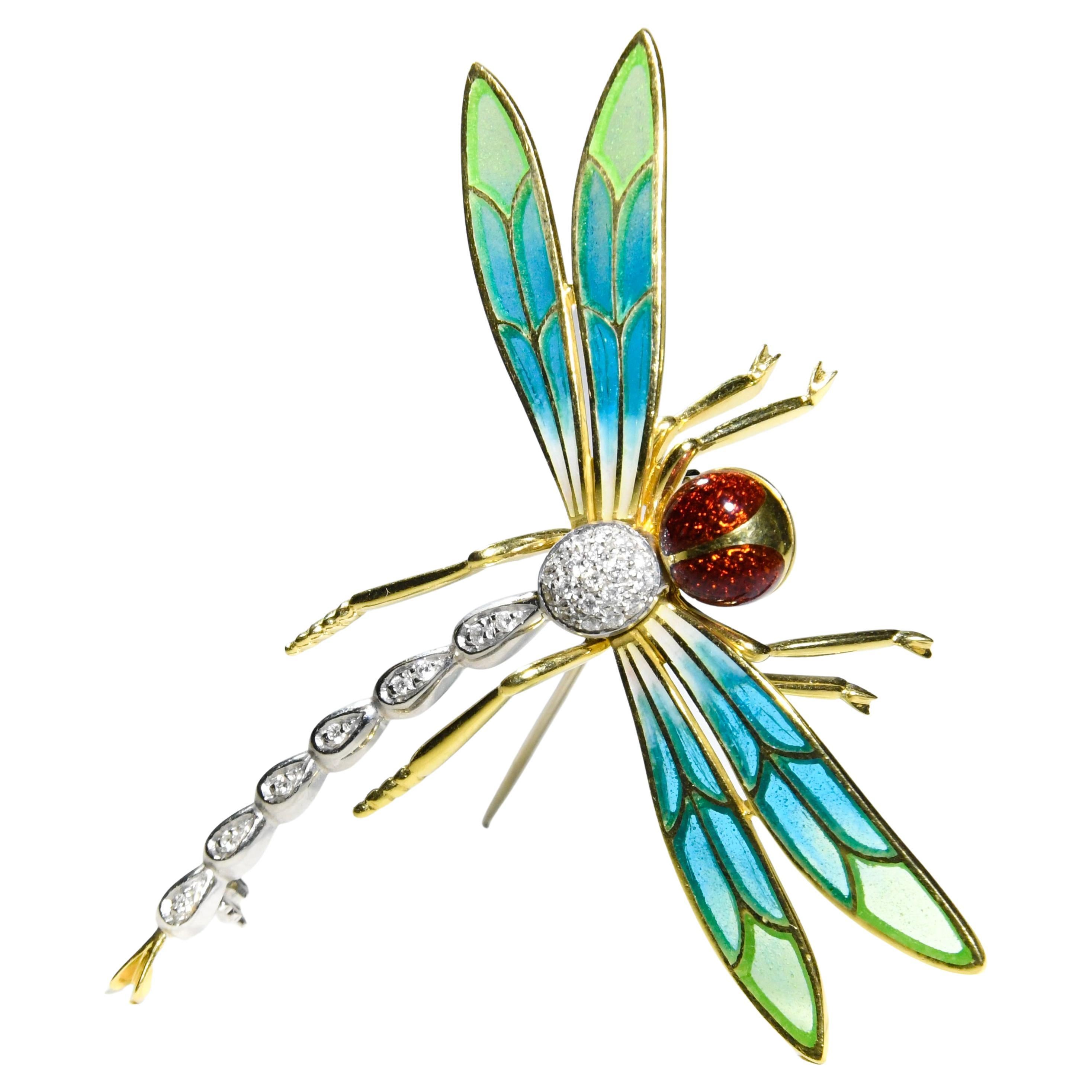 Italian Enamel Gold Dragonfly Brooch For Sale at 1stDibs dragonfly