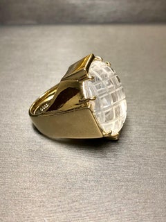 18K DAVID WEBB Crystal Pool Carved Rock Crystal Quartz Dome Ring Size 7