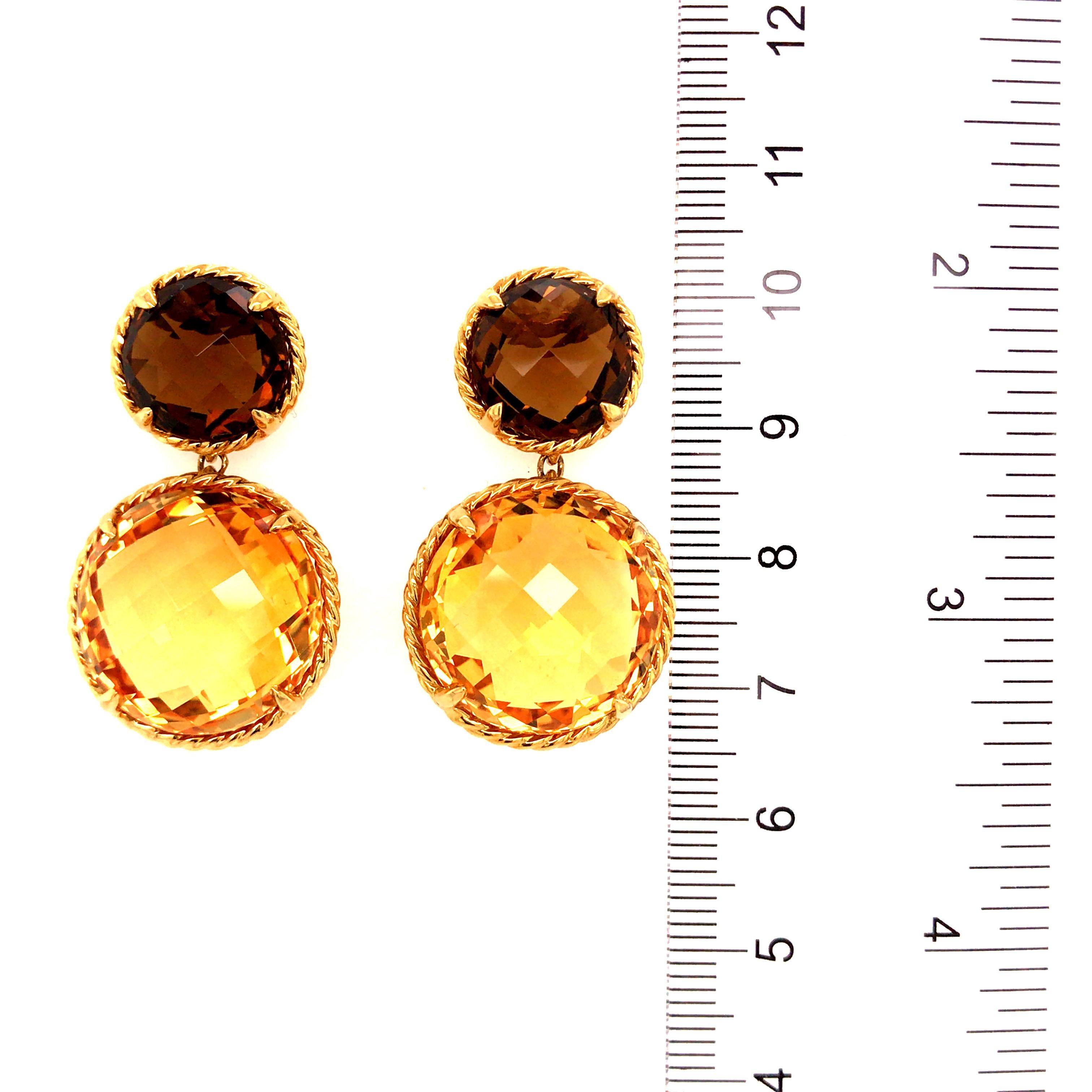 Women's 18K David Yurman Citrine and Smoky Quartz Chatelaine Drop Earrings Yellow Gold