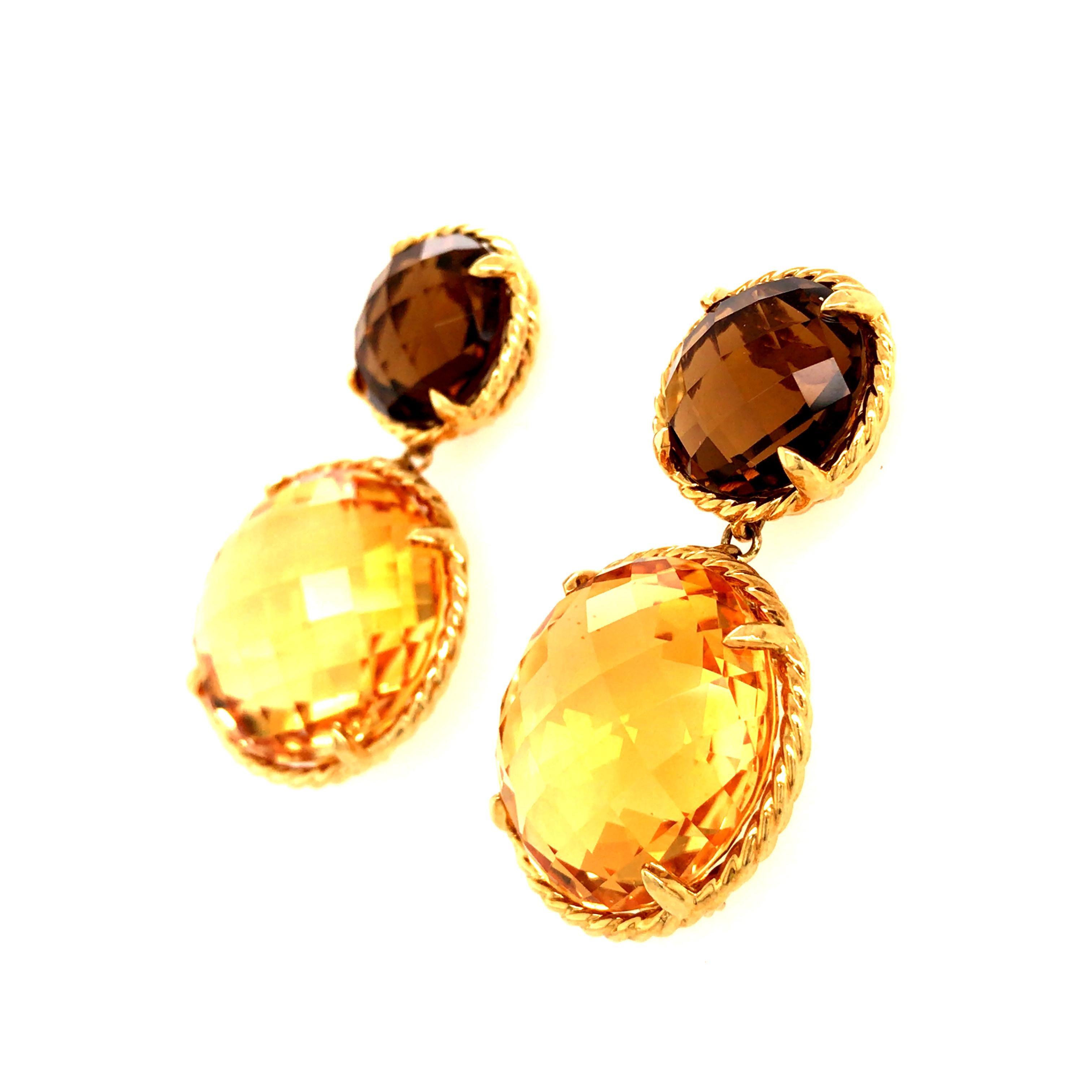18K David Yurman Citrine and Smoky Quartz Chatelaine Drop Earrings Yellow Gold 1