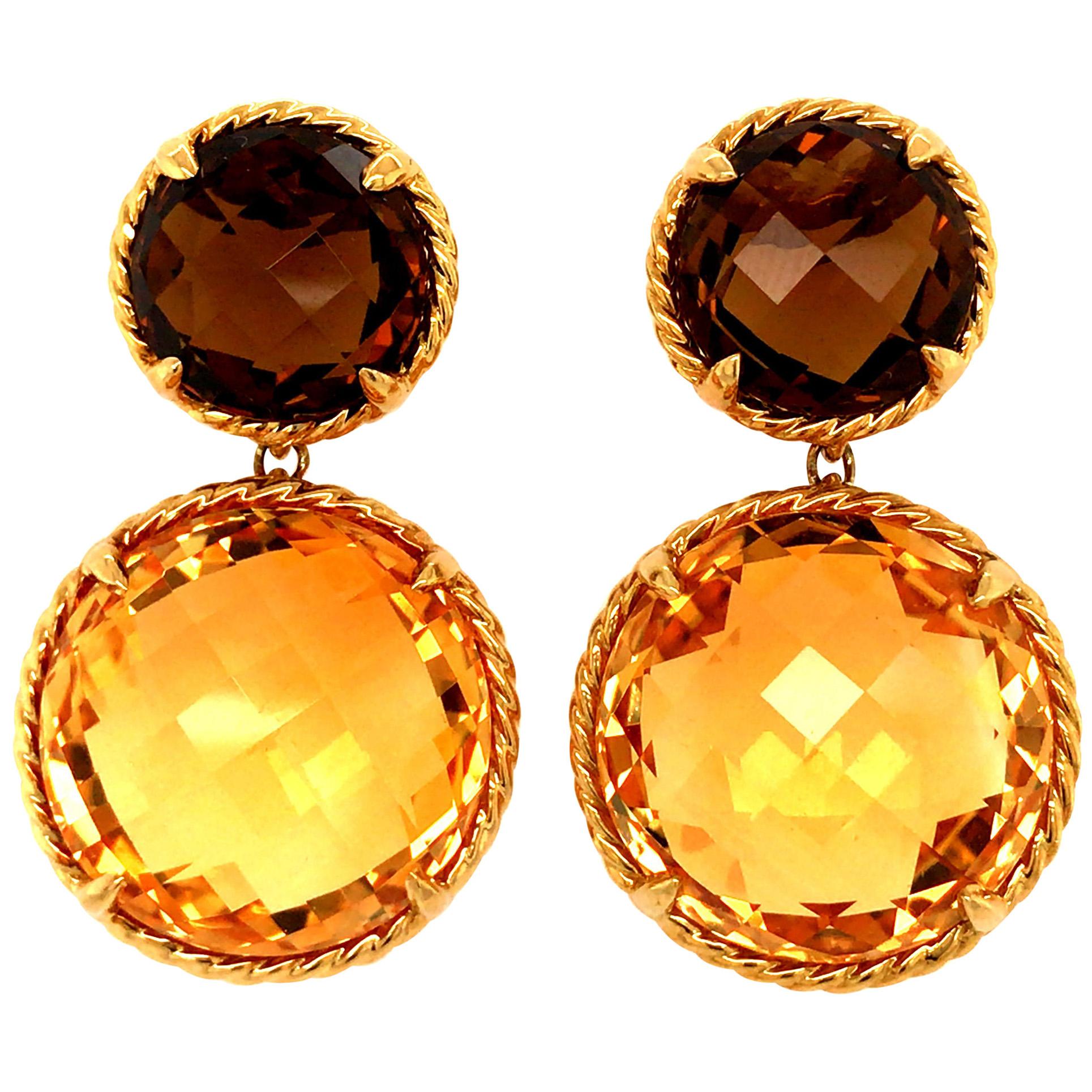 18K David Yurman Citrine and Smoky Quartz Chatelaine Drop Earrings Yellow Gold