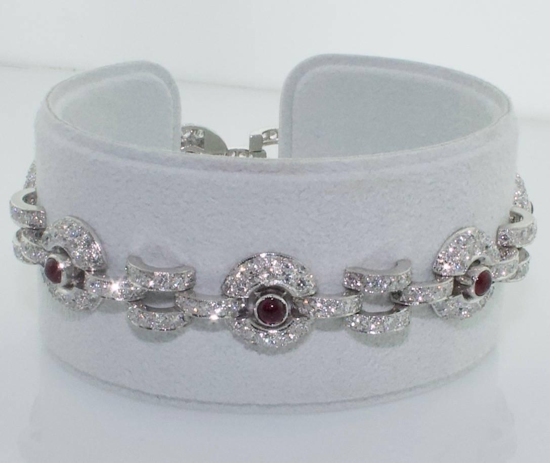 Art Deco Cabochon Ruby and Diamond Bracelet For Sale