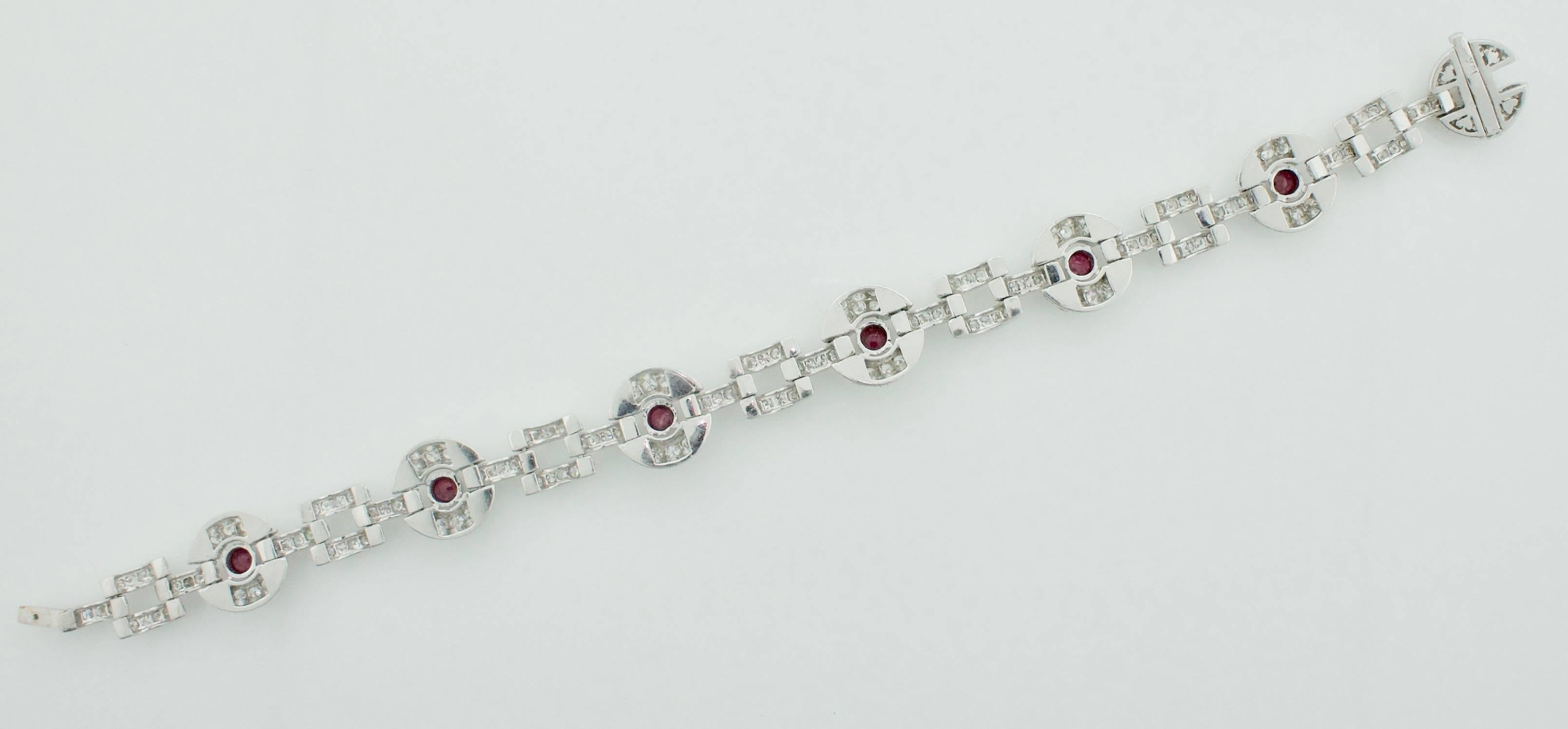 Round Cut Cabochon Ruby and Diamond Bracelet For Sale