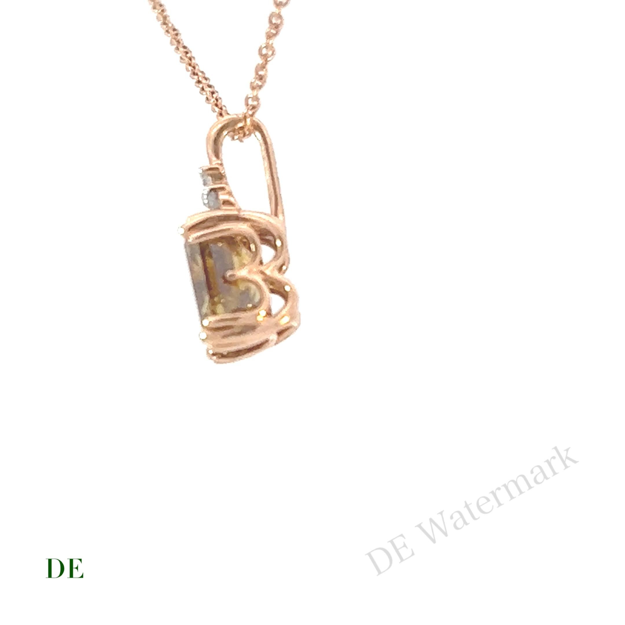 18k Deep Olive Green Brown 1.66 Carat Diamond BB Pendant with Rose Pink Necklace In New Condition For Sale In kowloon, Kowloon