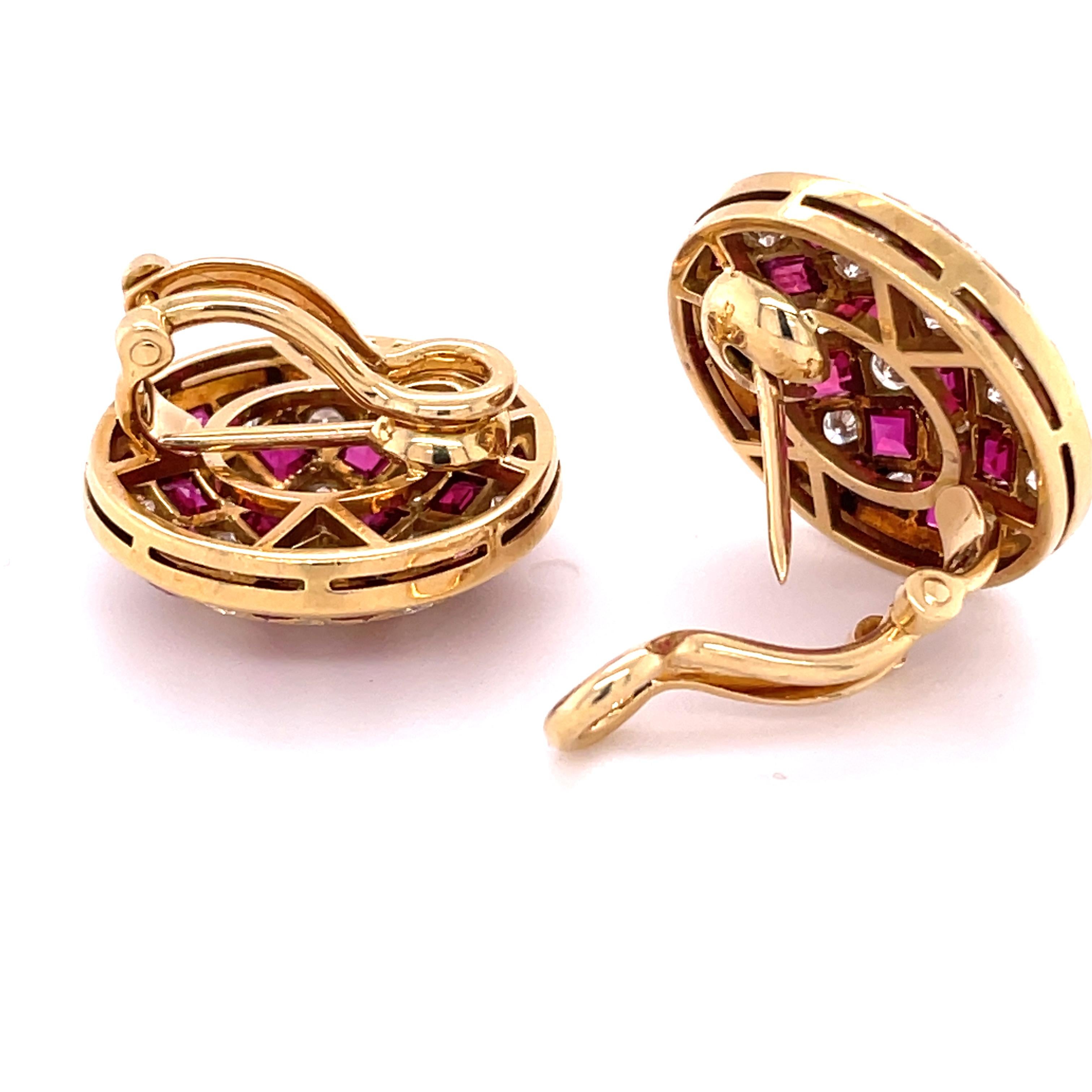 Contemporary 18K Designer Ruby & Diamond Earrings For Sale