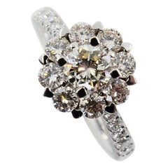 18 Karat Diamond 0.99 Carat Flower Cluster Ring, Heart Shaped Prongs
