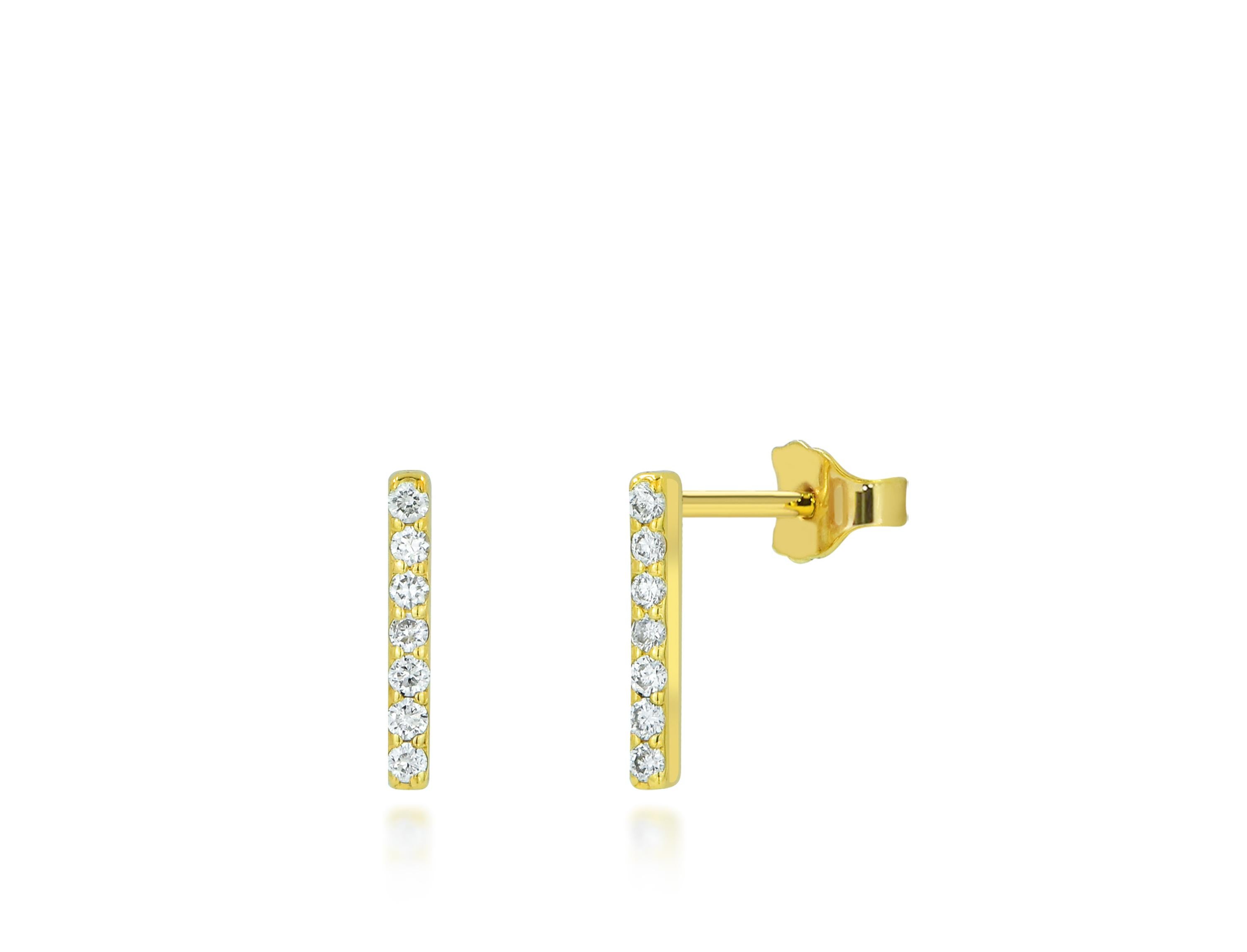Diamond Bar Stud Earrings in 18k Rose Gold, Yellow Gold, White Gold.

These Dainty Stud Earrings are made of 18k solid gold featuring shiny brilliant round cut natural diamonds set by master setter in our studio. Simple but unique, elegant and easy