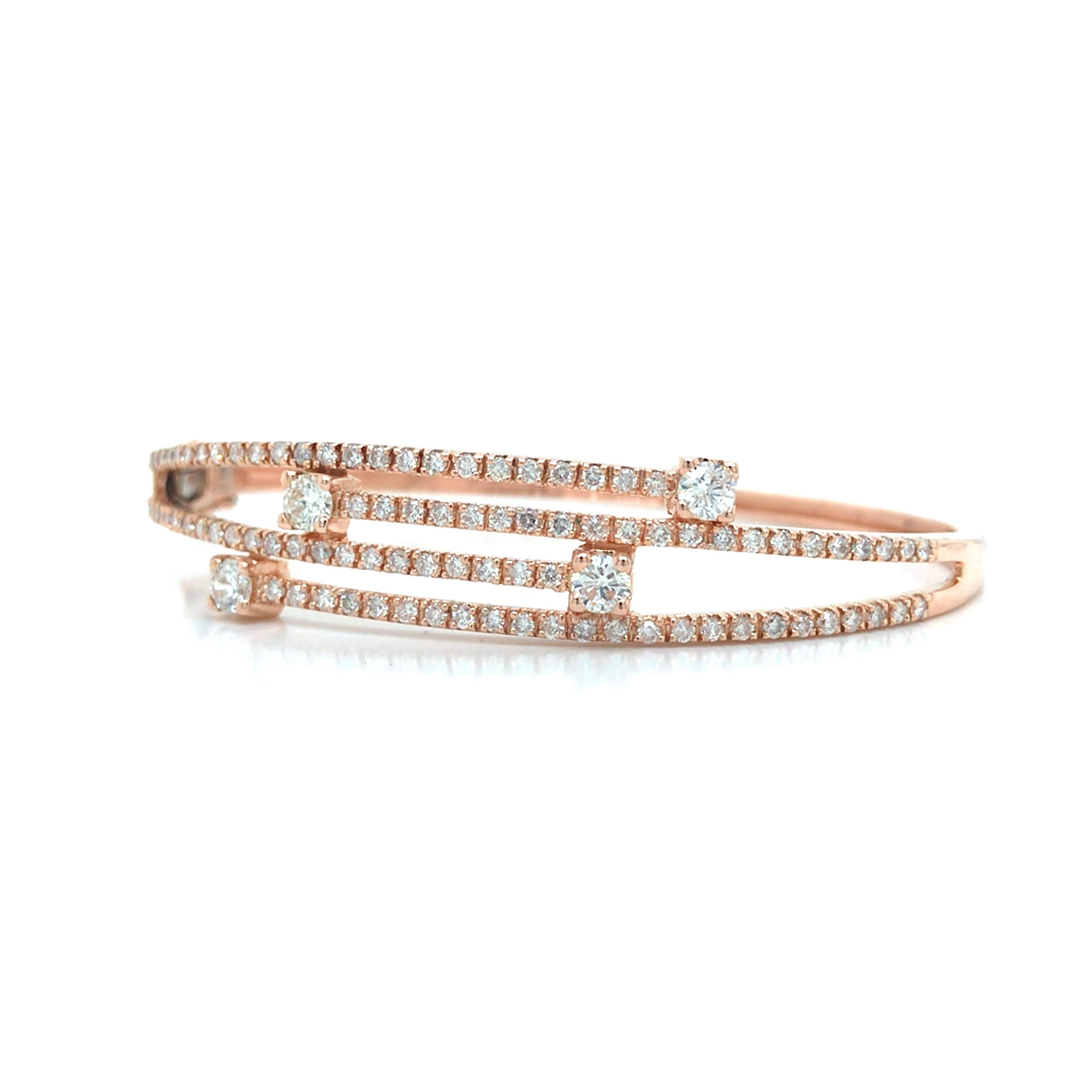 18K Diamant 4-Reihen Armreif Gelbgold (Rundschliff) im Angebot
