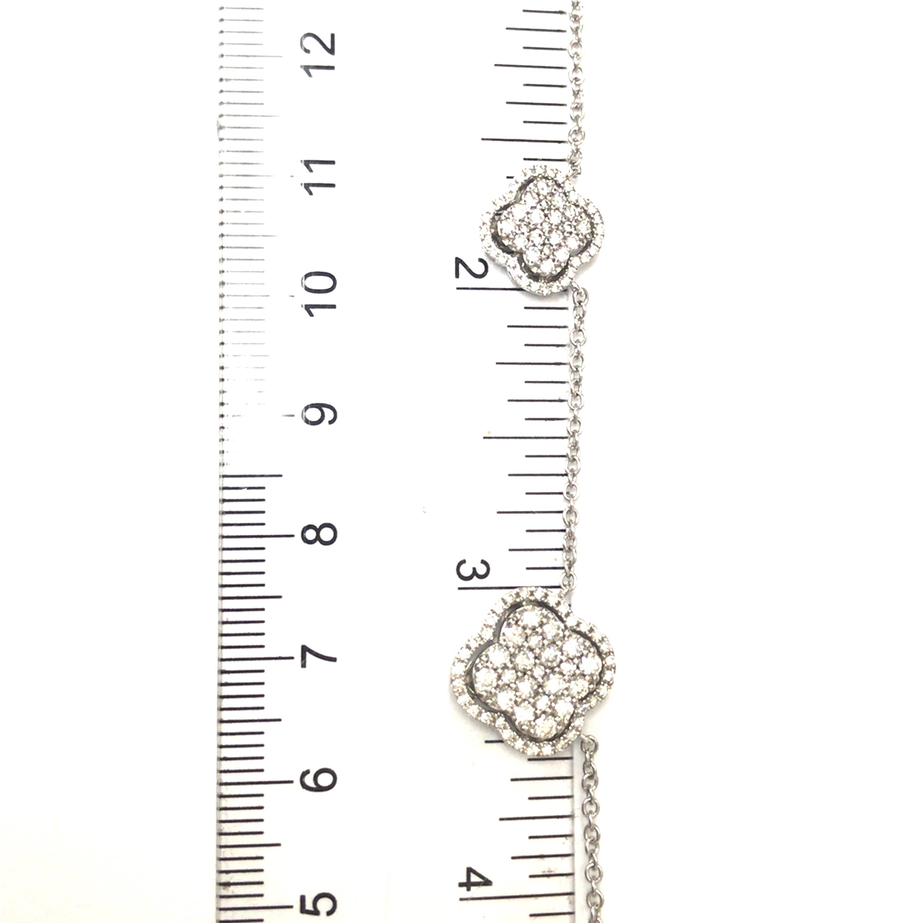 18K Diamond '5' Cluster Clover Station Necklace White Gold 1
