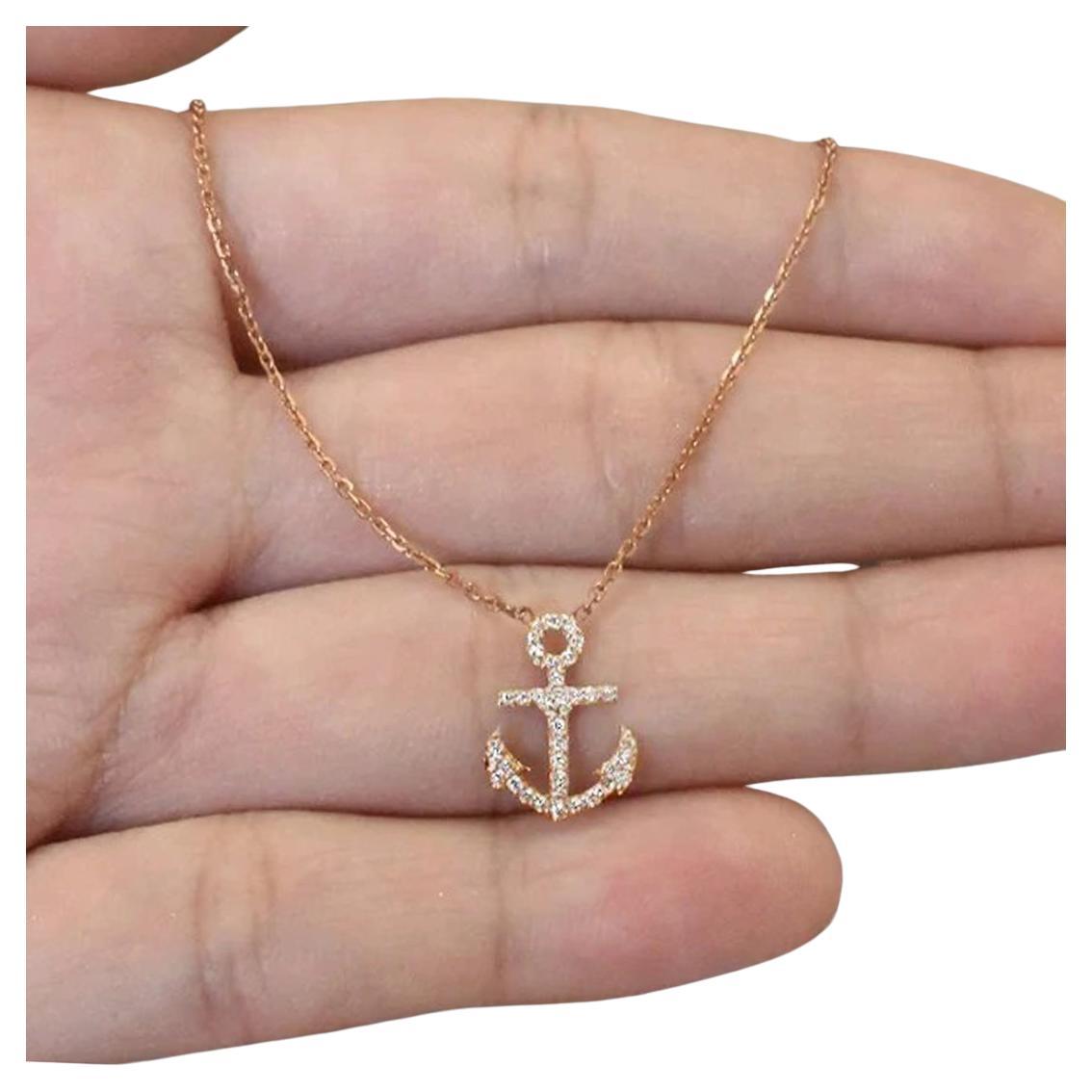 Antique Victorian Diamond Two Color Gold Anchor Pendant Necklace at 1stDibs