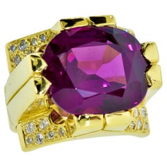 18K Diamond and 18.06 Fine Natural Rhodolite Garnet Ring, c. 1960