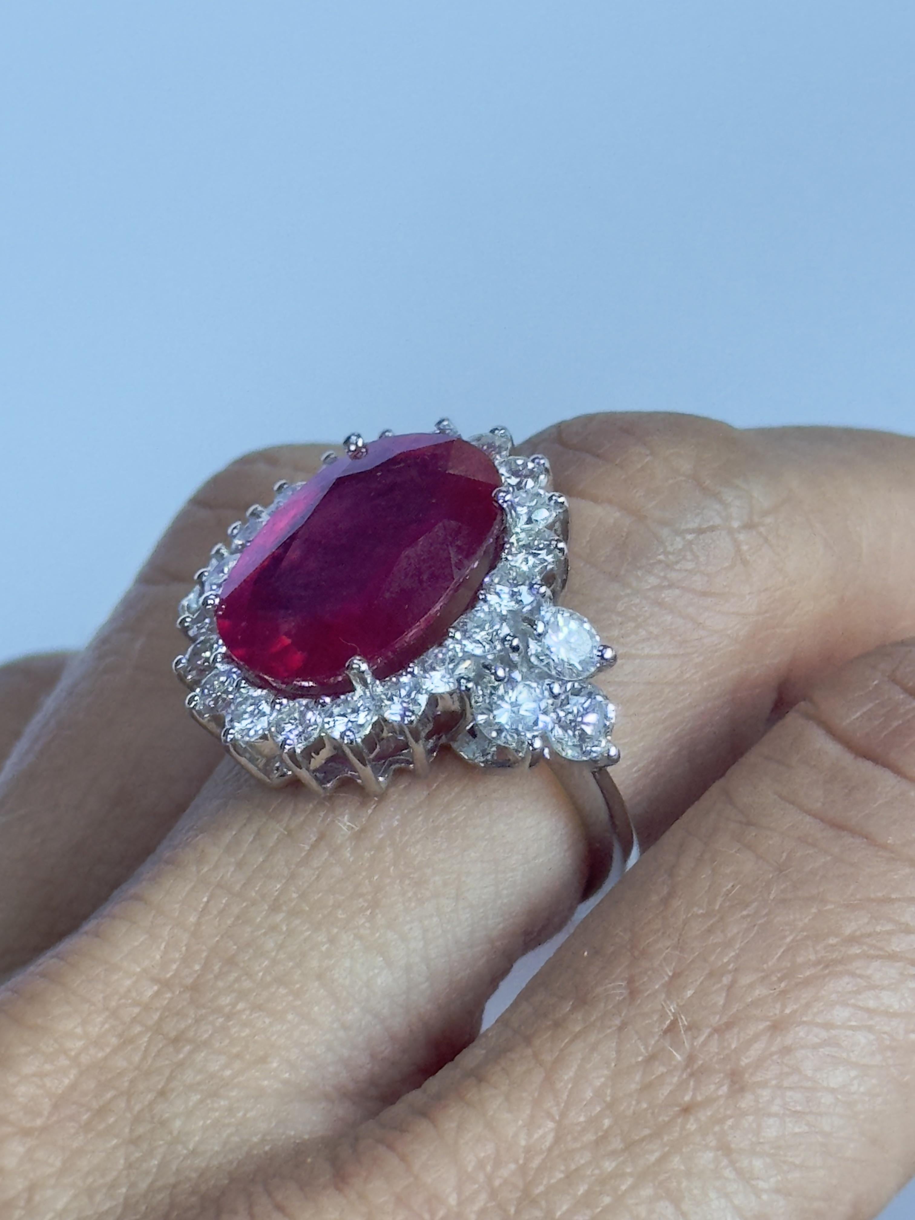 Women's 18k Diamond and African Ruby Ring For Sale