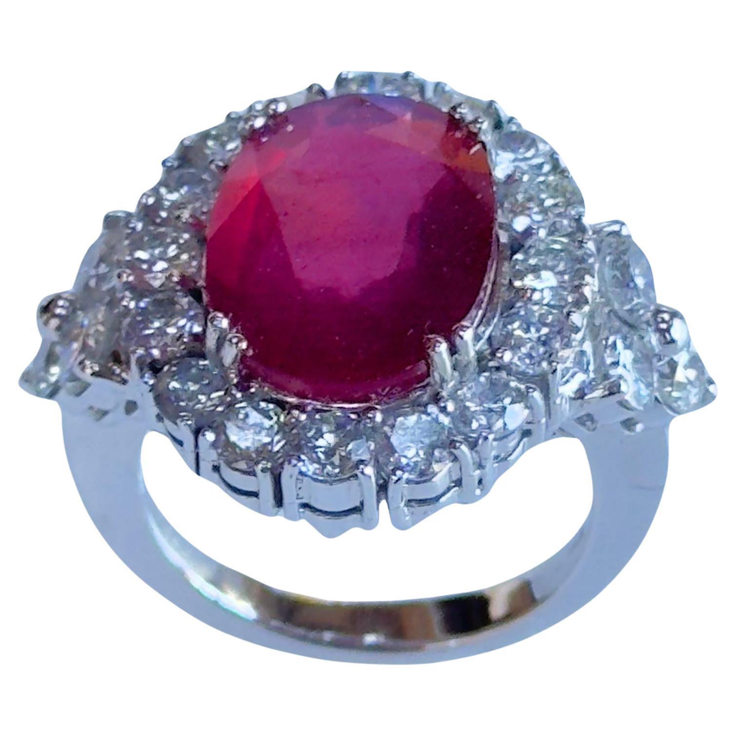 18k Diamond and African Ruby Ring For Sale