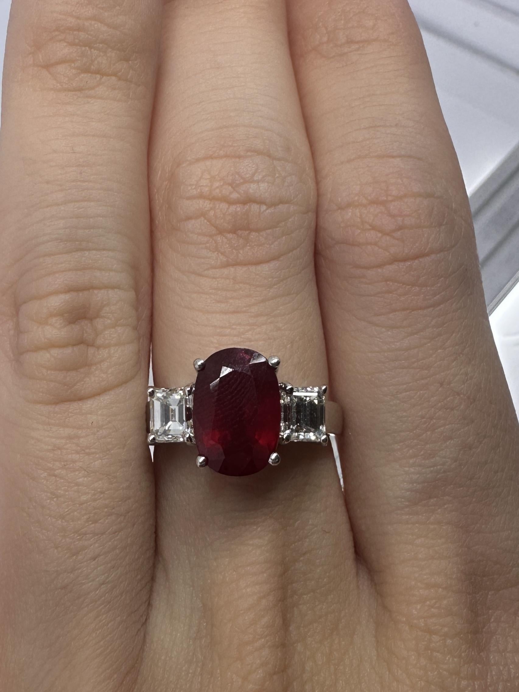 18k Diamond and African Ruby Three Stone Ring For Sale 1