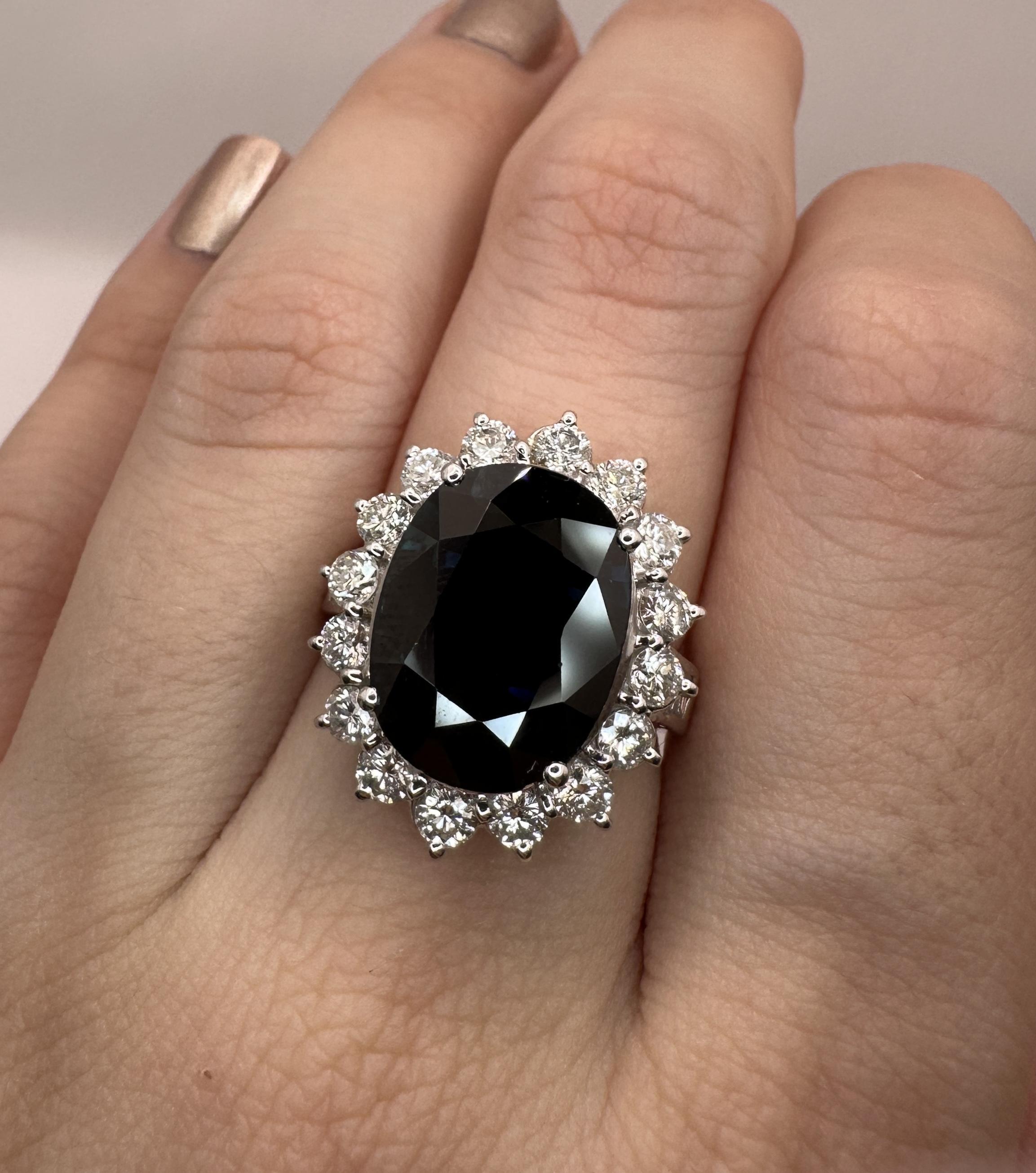 18k Diamond and Australian Sapphire Princess Diana Ring For Sale 5