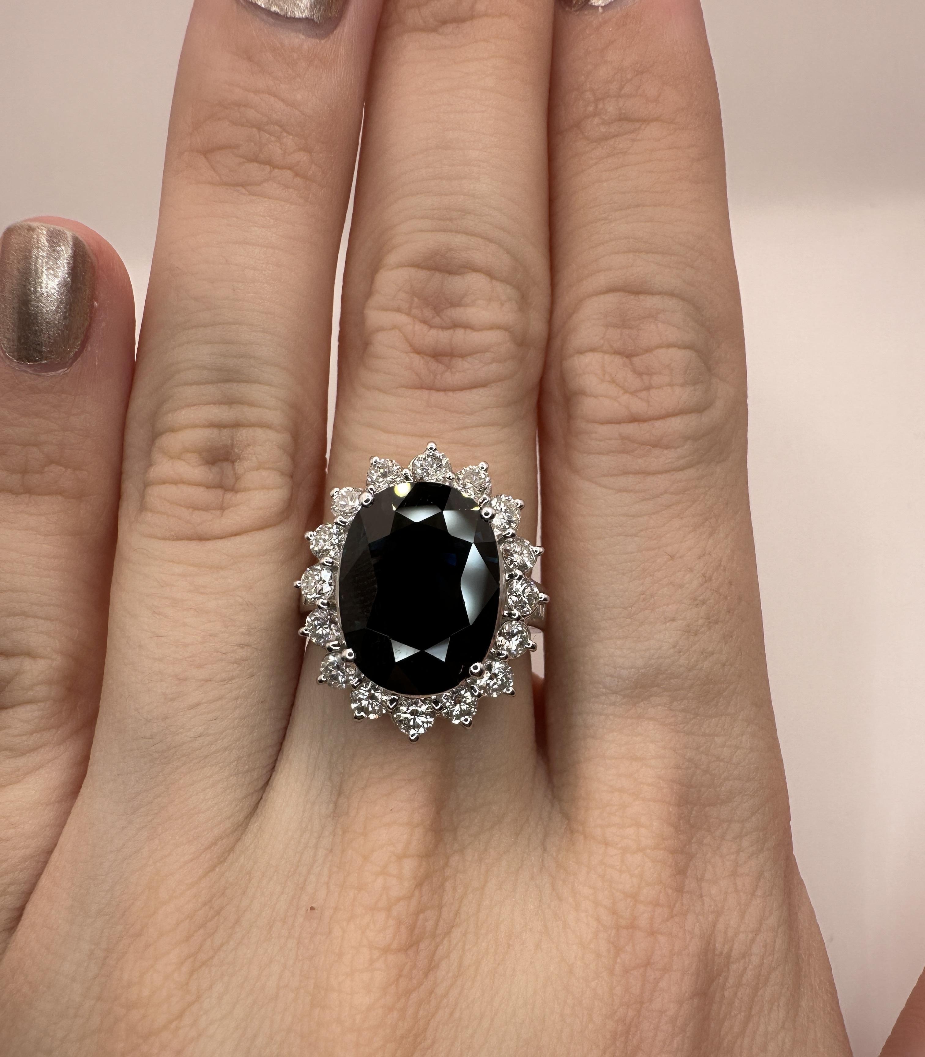 18k Diamond and Australian Sapphire Princess Diana Ring For Sale 4