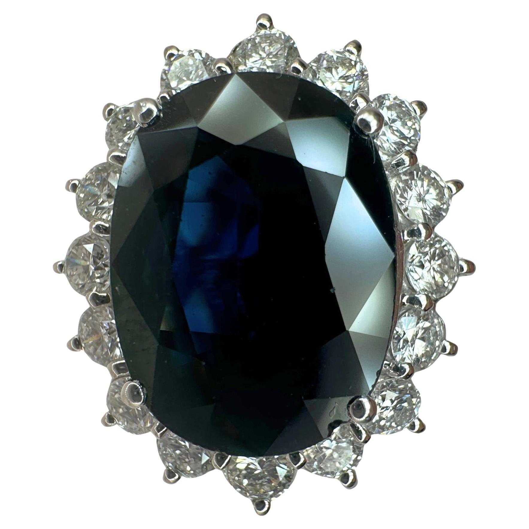18k Diamond and Australian Sapphire Princess Diana Ring For Sale