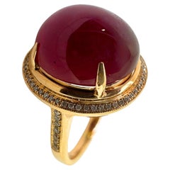 18k Diamond and Cabochon African Ruby Ring
