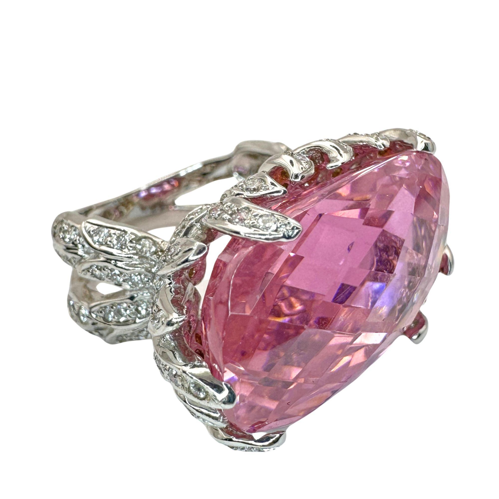 Oval Cut 18k Diamond and Checkered Pink Stone Center Cocktail Ring For Sale