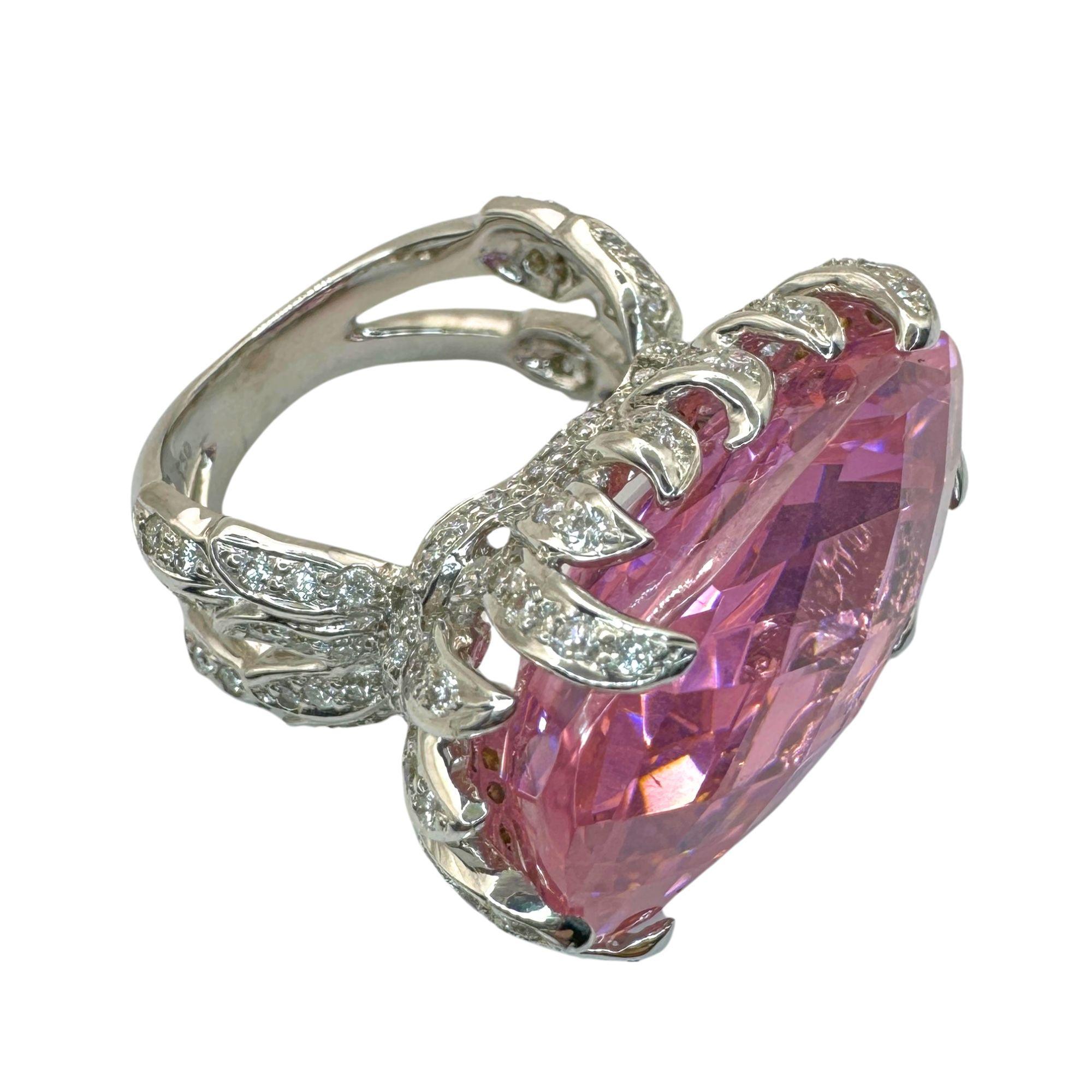 Women's 18k Diamond and Checkered Pink Stone Center Cocktail Ring For Sale