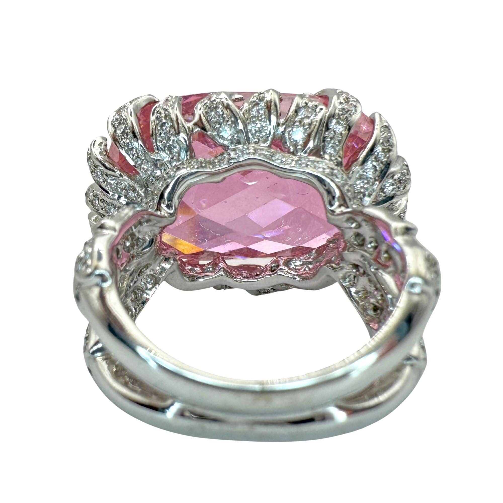 18k Diamond and Checkered Pink Stone Center Cocktail Ring For Sale 1